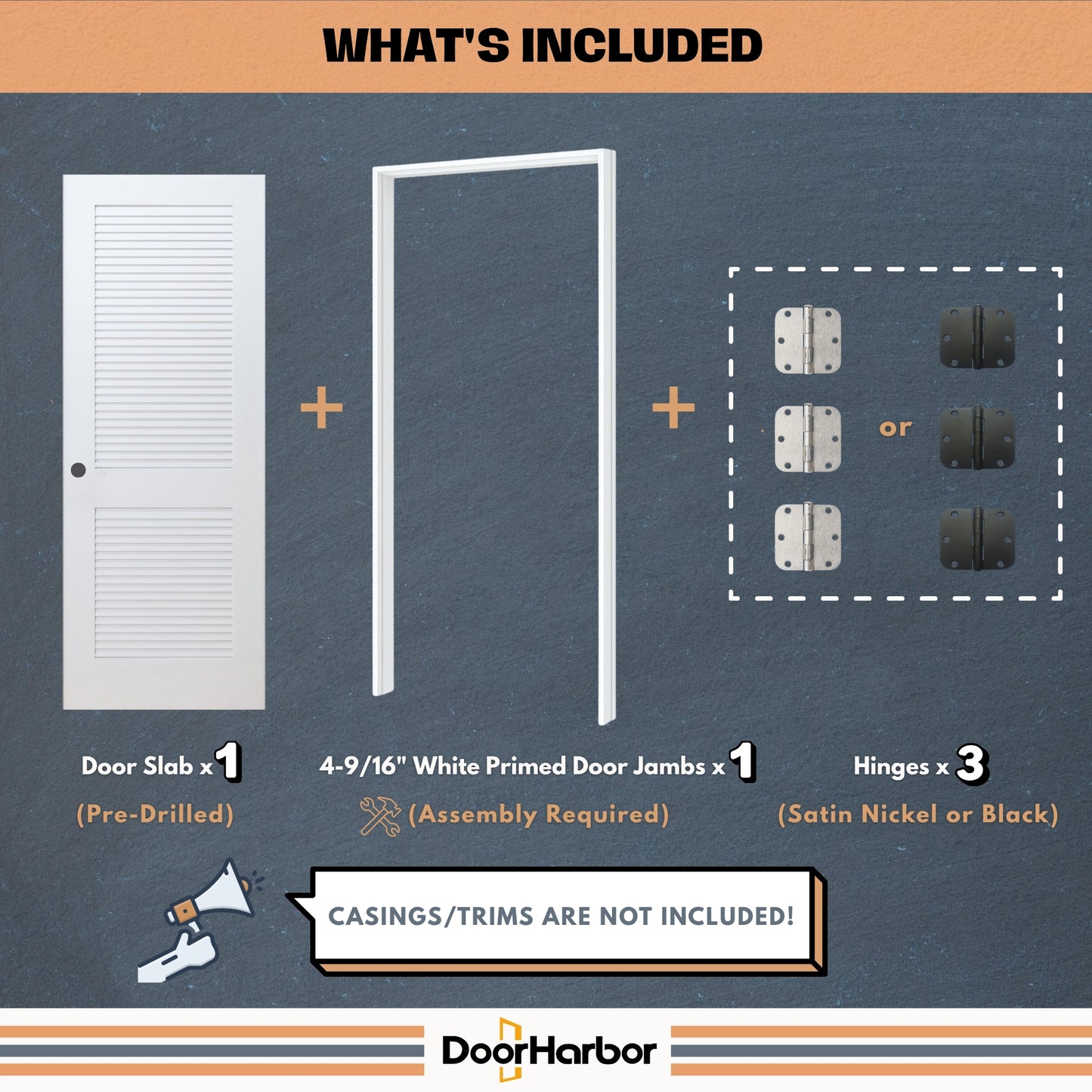 2-Panel Louver Design Interior Door, White Primed, Solid Core