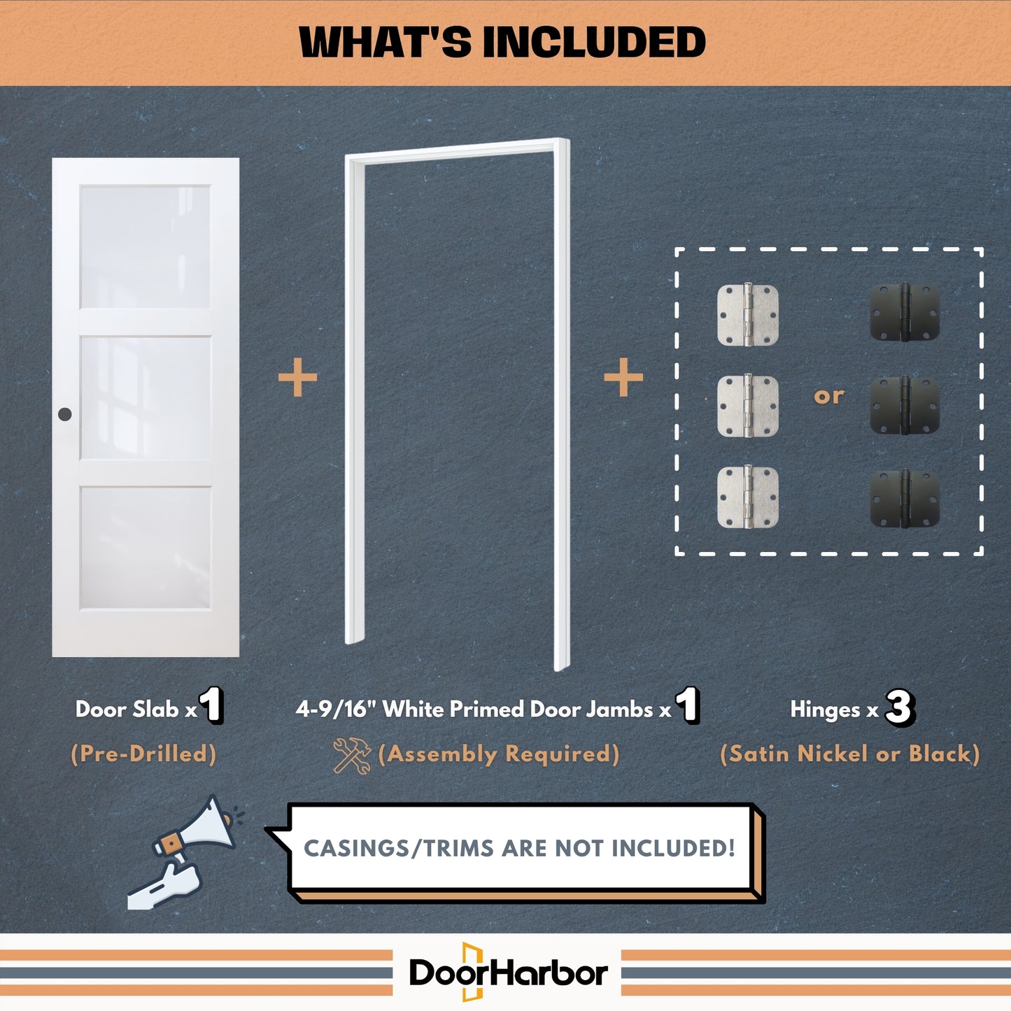 3-Lite Frosted Glass Design Interior Door, White Primed, Solid Core