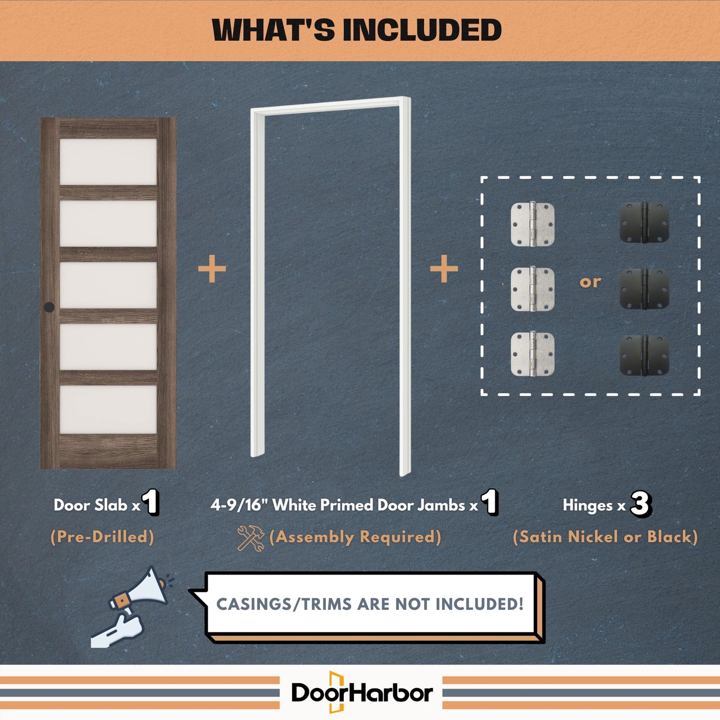 5-Lite Frosted Glass Design Interior Door, Engineered Walnut Veneer Finish, Solid Core