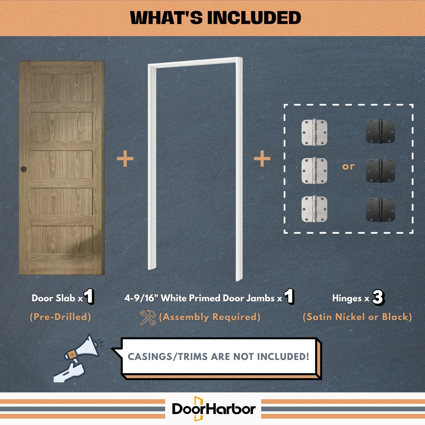 5-Panel Shaker Design Interior Door, Engineered Walnut Veneer Finish, Solid Core