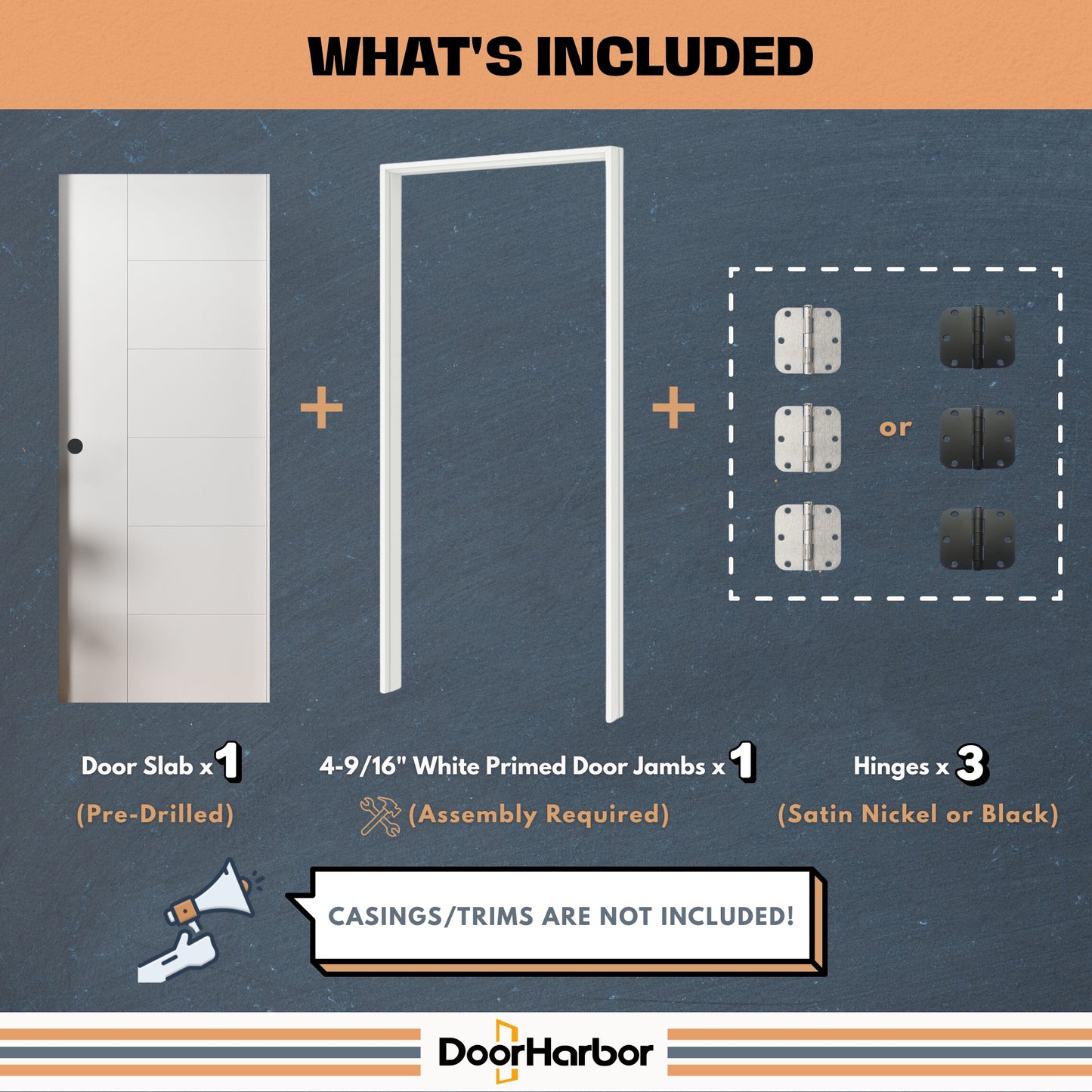Prehung Interior Door, Berkley Flush Design, White Primed, Solid Core, with Jambs Kit, Black or Satin Nickel Hinges, and Pre-Drilled Lock & Hinge Holes