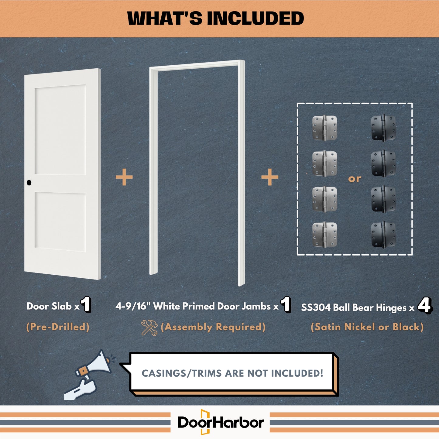 2-Panel Shaker Design Interior Door, White Primed, Solid Core
