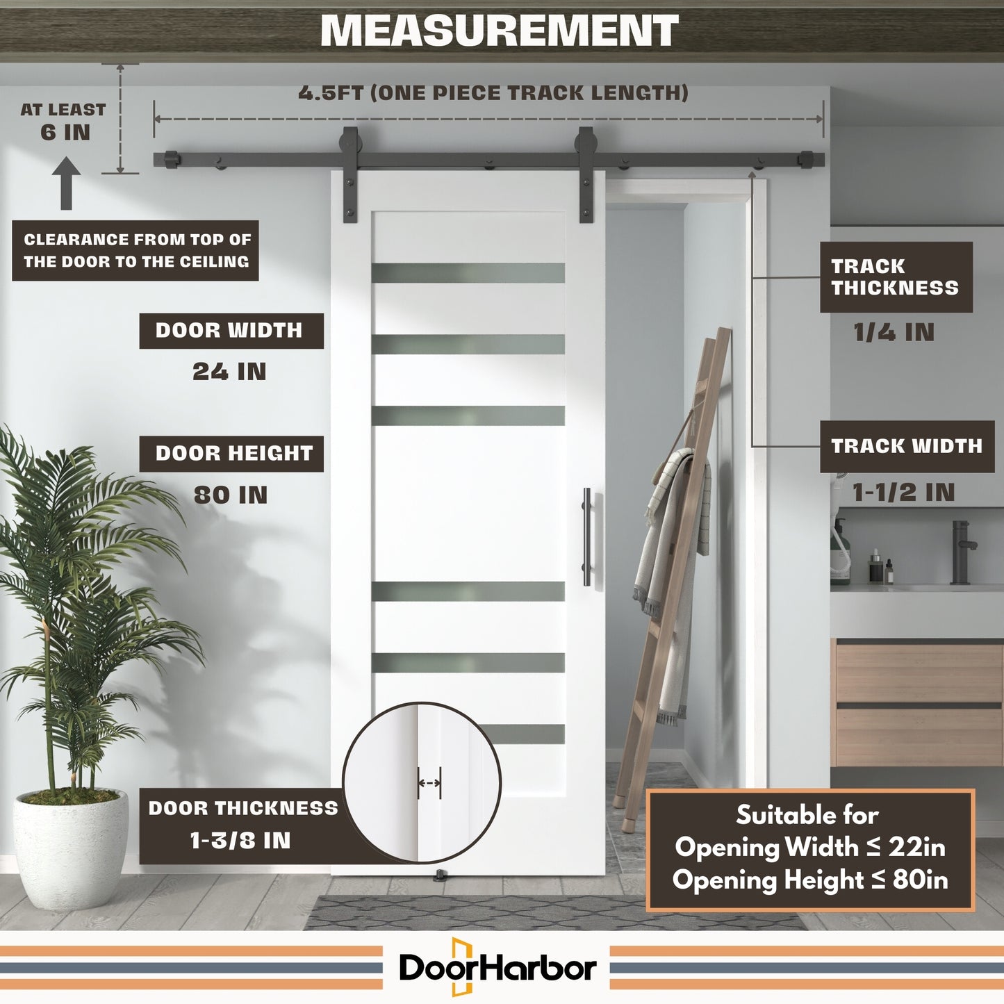 Pre-Assembled Sliding Barn Door with ALL-IN-ONE Black Hardware Kit, 6-Lite Small Frosted Glass Design, Solid Core, White Primed, with One-Piece Track, Includes Handle and Lock