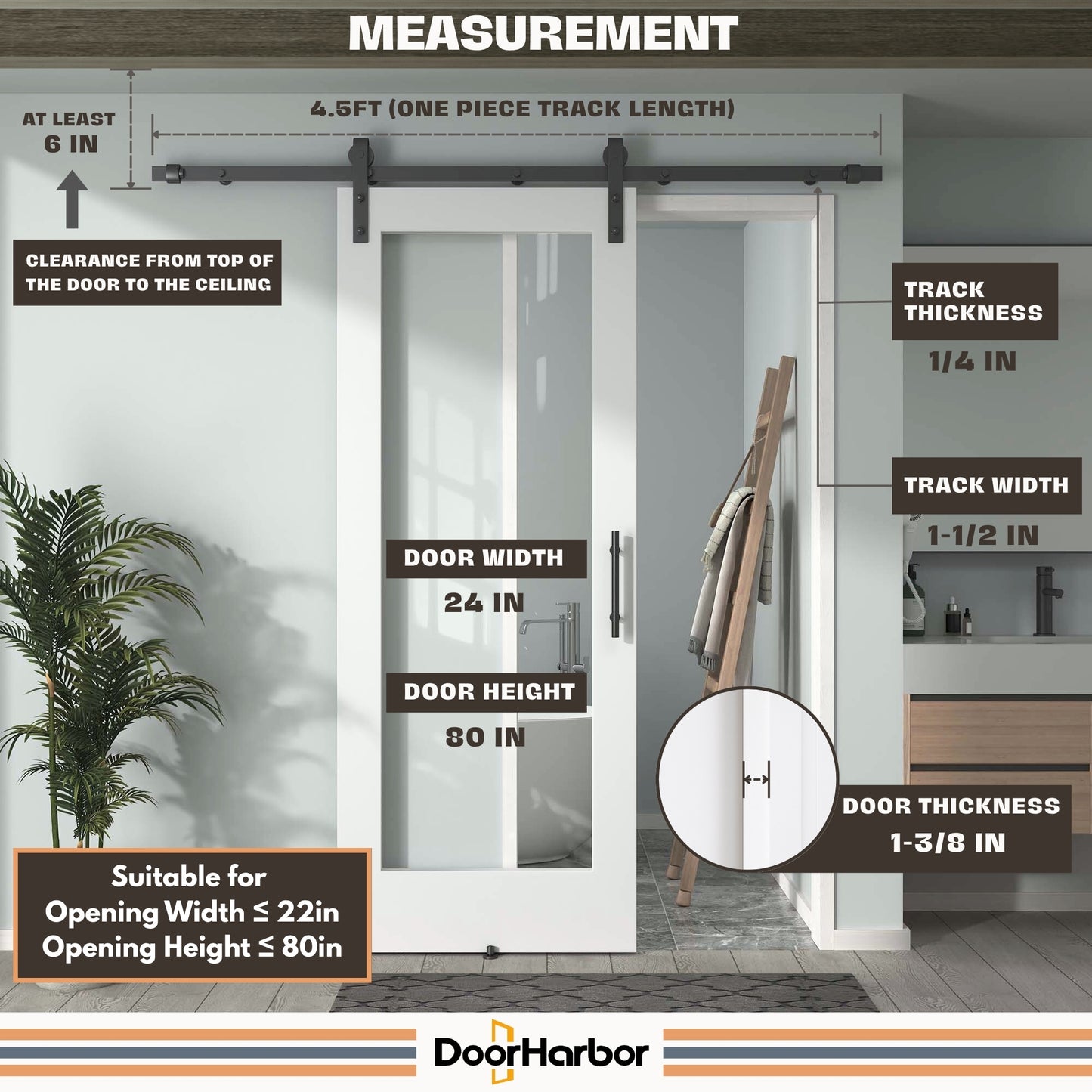 Pre-Assembled Sliding Barn Door with ALL-IN-ONE Black Hardware Kit, 1-Lite Clear Glass Design, Solid Core, White Primed, with One-Piece Track, Includes Handle and Lock