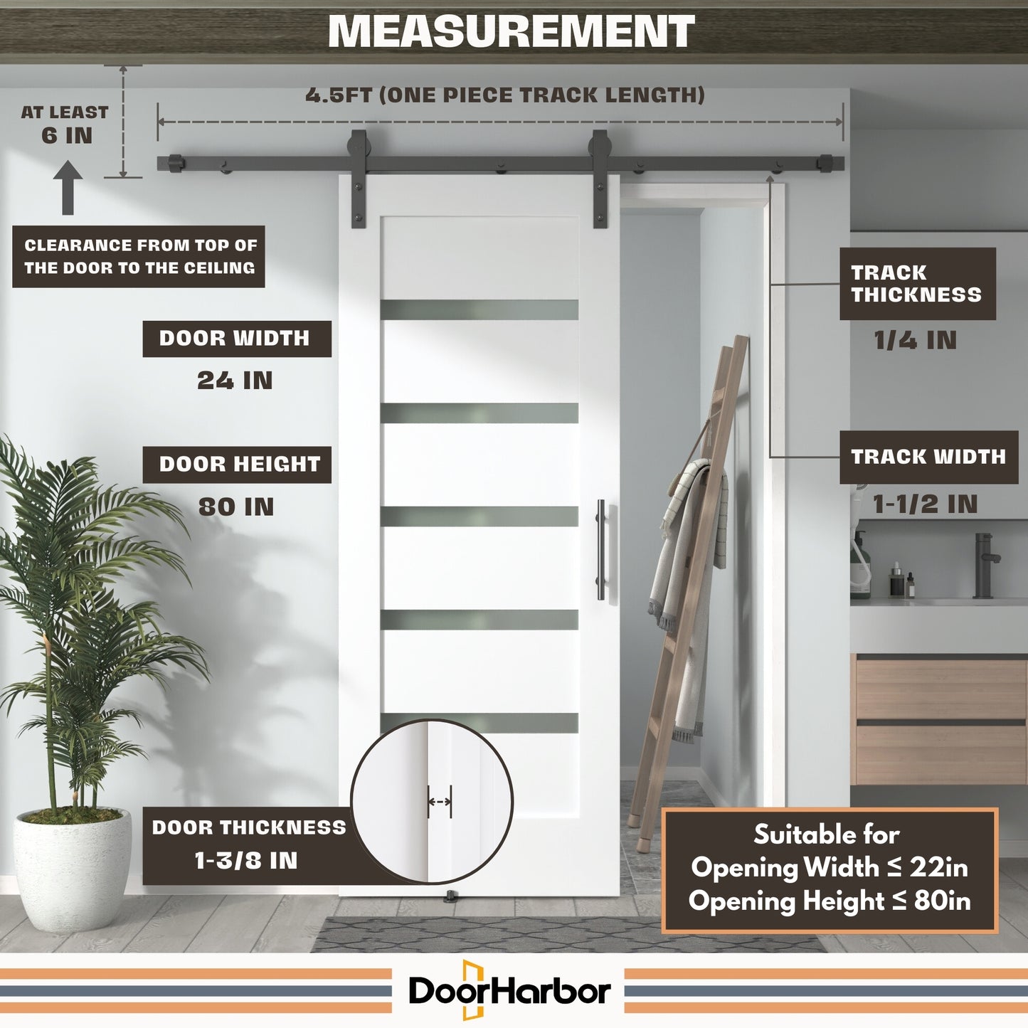 Pre-Assembled Sliding Barn Door with ALL-IN-ONE Black Hardware Kit, 5-Lite Small Frosted Glass Design, Solid Core, White Primed, with One-Piece Track, Includes Handle and Lock