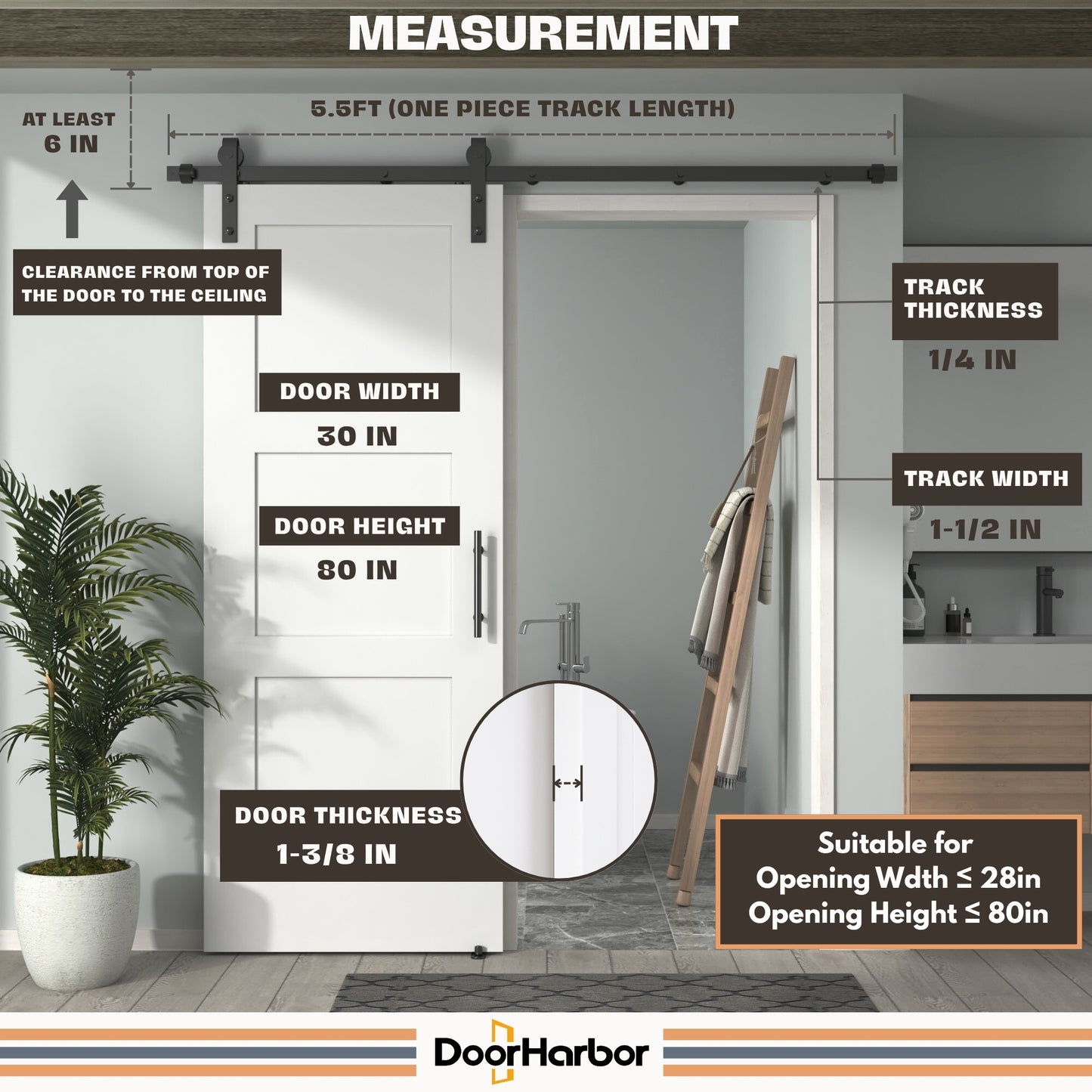 Pre-Assembled Sliding Barn Door with ALL-IN-ONE Black Hardware Kit, 3-Panel Shaker Design, Solid Core, White Primed, with One-Piece Track, Includes Handle and Lock