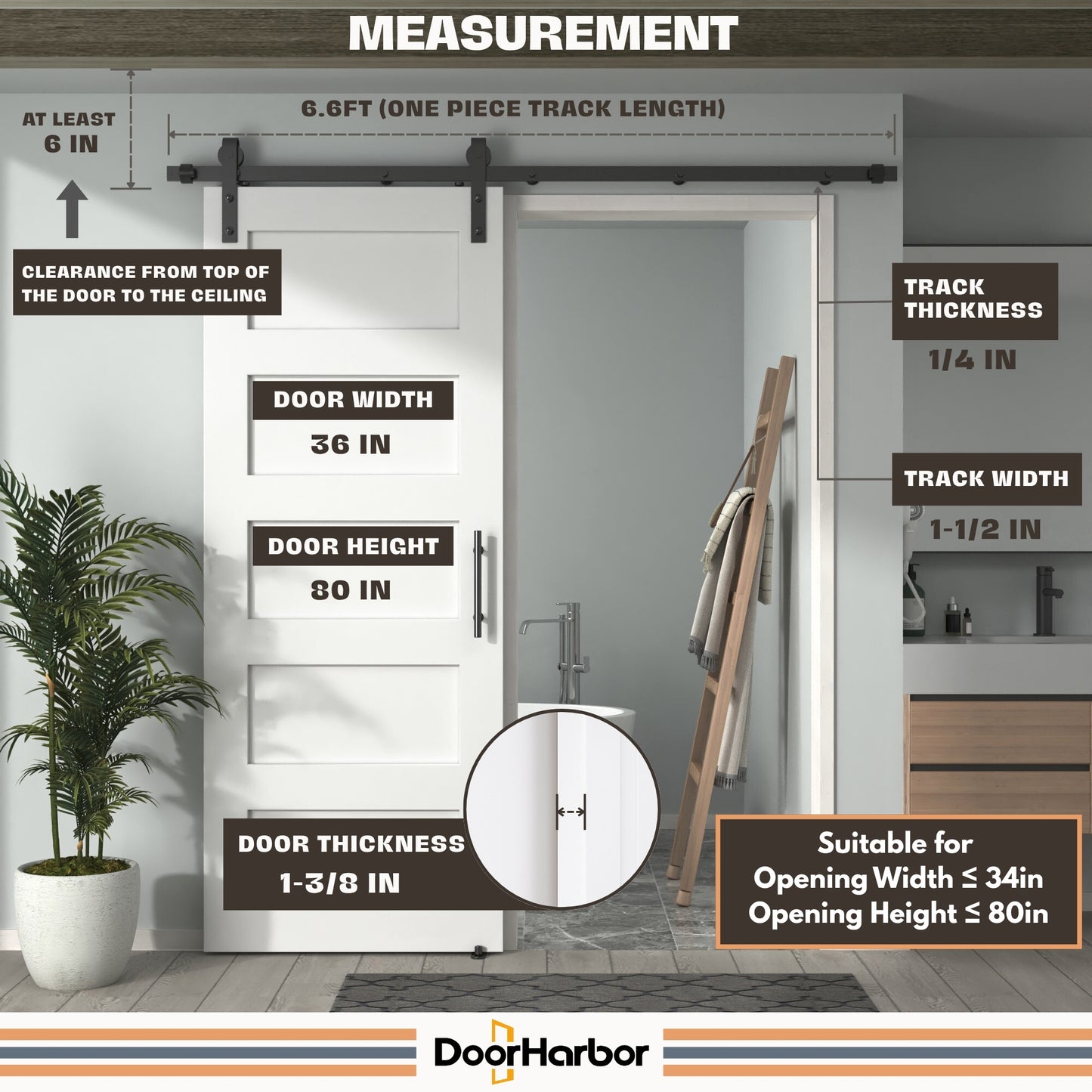 Pre-Assembled Sliding Barn Door with ALL-IN-ONE Black Hardware Kit, 5-Panel Shaker Design, Solid Core, White Primed, with One-Piece Track, Includes Handle and Lock