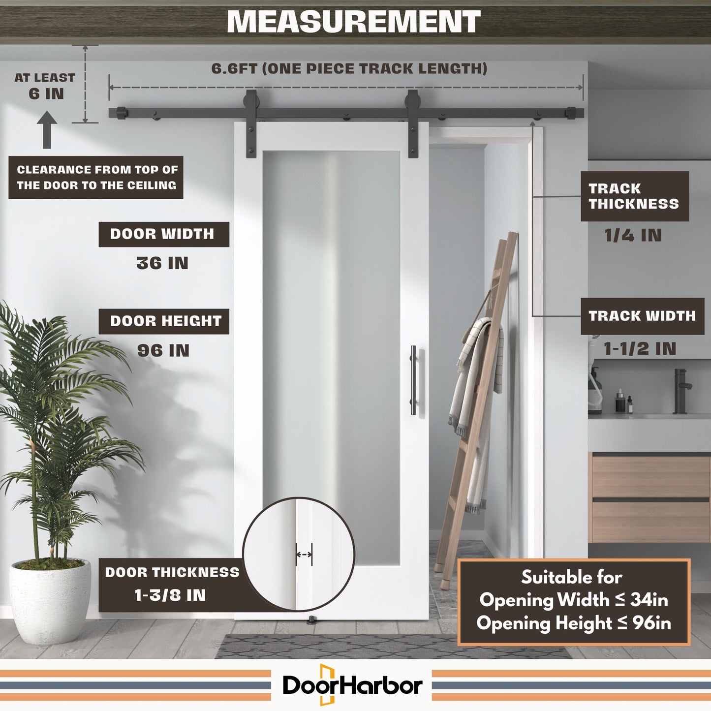 Pre-Assembled Sliding Barn Door with ALL-IN-ONE Black Hardware Kit, 1-Lite Frosted Glass Design, Solid Core, White Primed, with One-Piece Track, Includes Handle and Lock