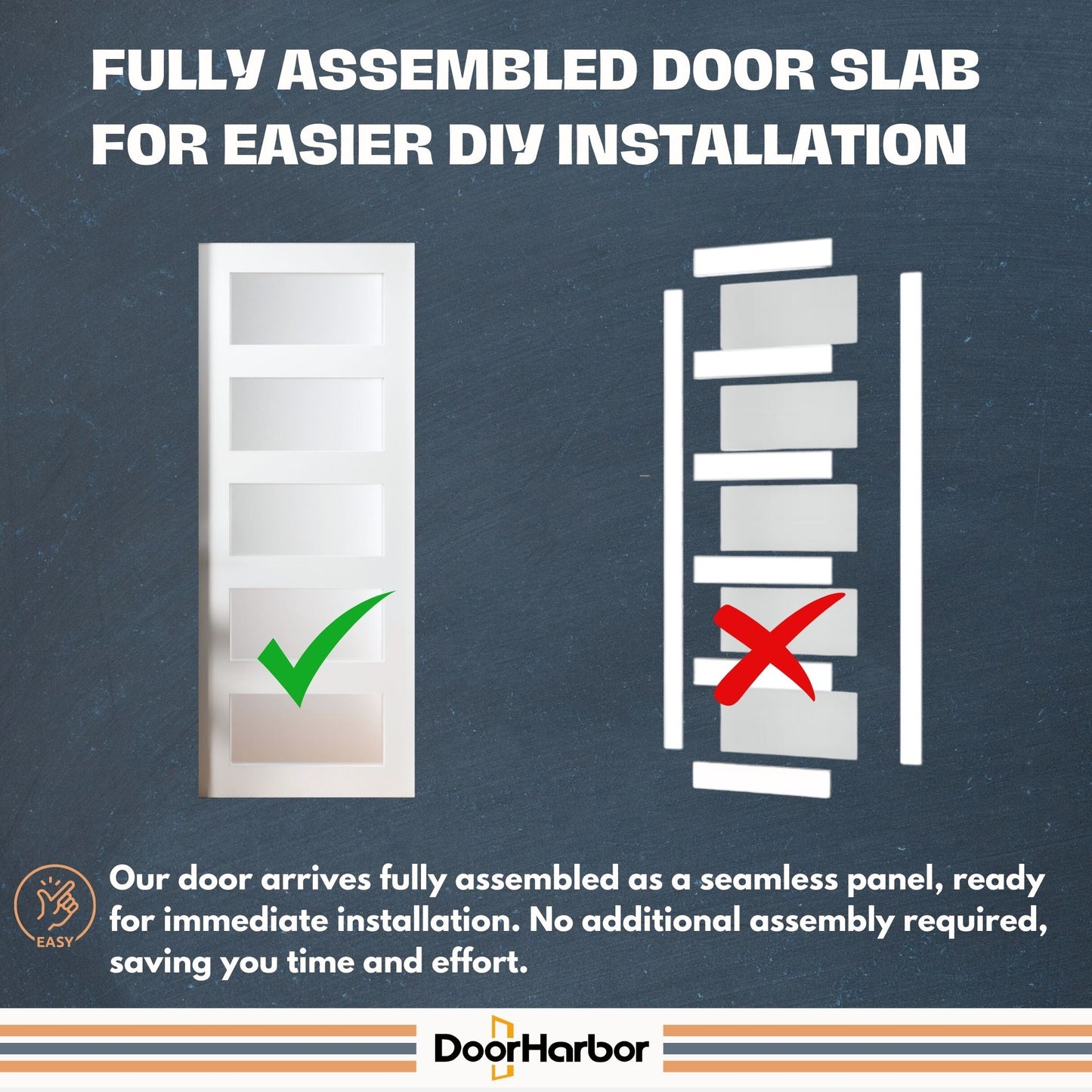 Prehung Interior Door, 5-Lite Frosted Glass Design, White Primed, Solid Core, with Jambs Kit, Black or Satin Nickel Hinges, and Pre-Drilled Lock & Hinge Holes