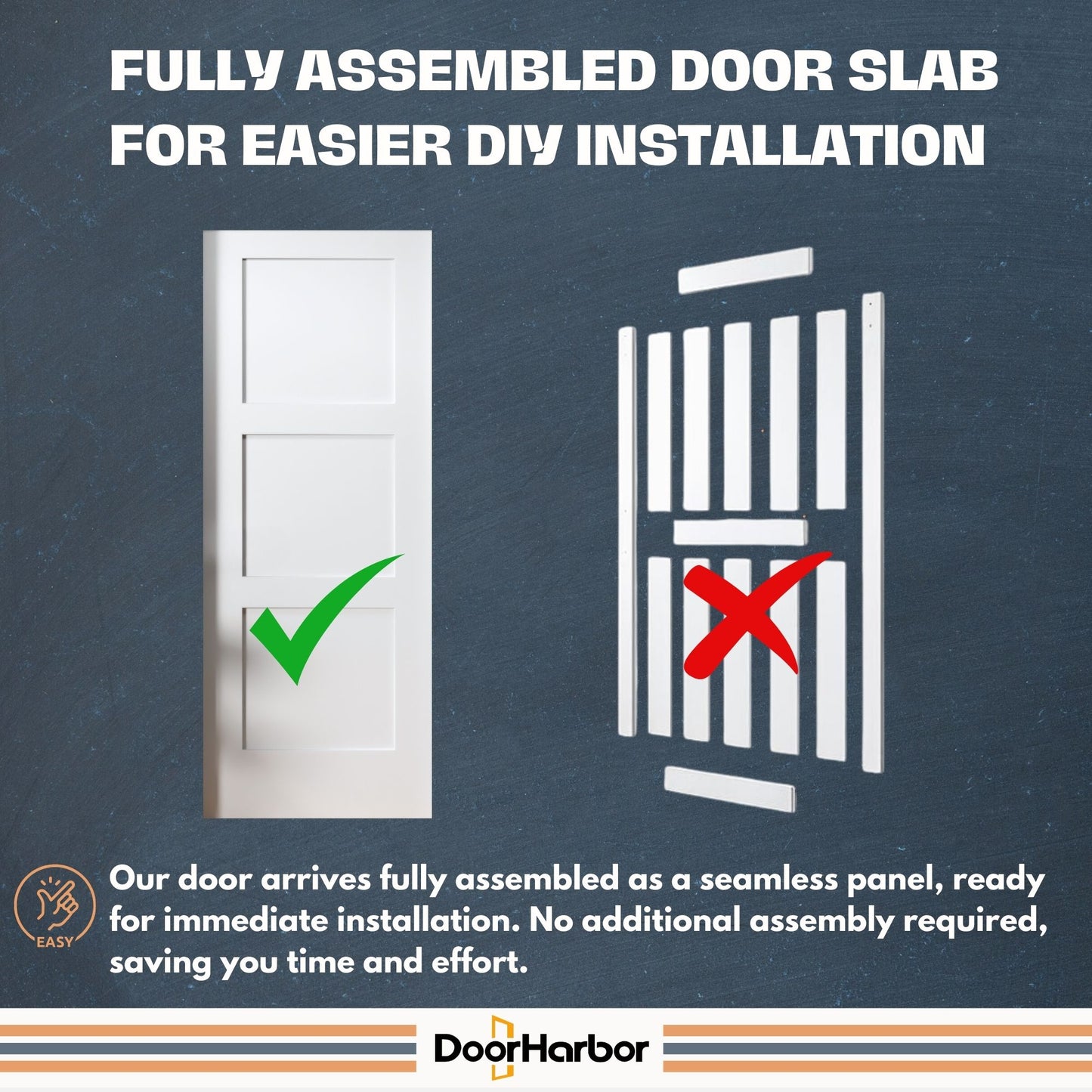 Pre-Assembled Sliding Barn Door with ALL-IN-ONE Black Hardware Kit, 3-Panel Shaker Design, Solid Core, White Primed, with One-Piece Track, Includes Handle and Lock