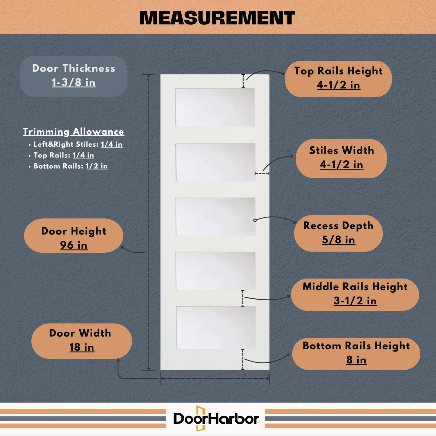 Prehung Interior Door, 5-Lite Frosted Glass Design, White Primed, Solid Core, with Jambs Kit, Black or Satin Nickel Hinges, and Pre-Drilled Lock & Hinge Holes