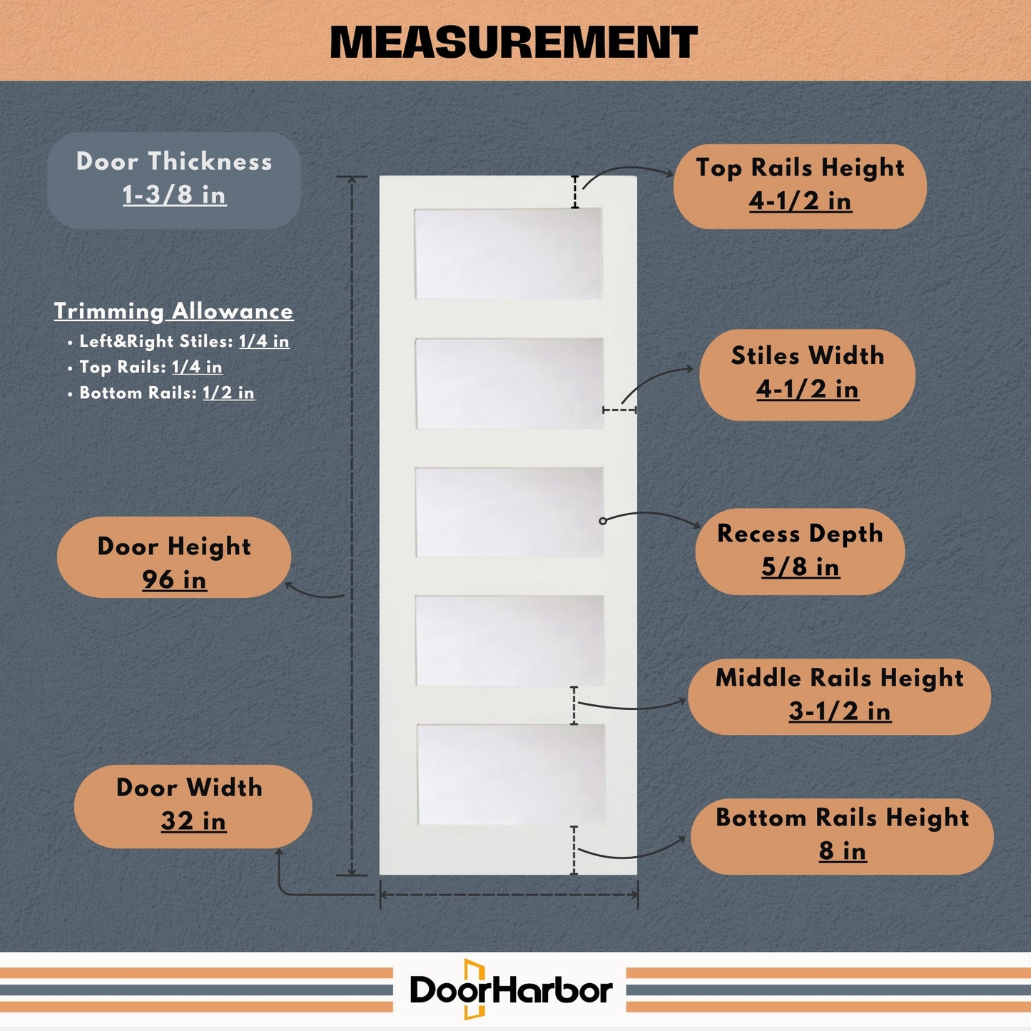 Prehung Interior Door, 5-Lite Frosted Glass Design, White Primed, Solid Core, with Jambs Kit, Black or Satin Nickel Hinges, and Pre-Drilled Lock & Hinge Holes