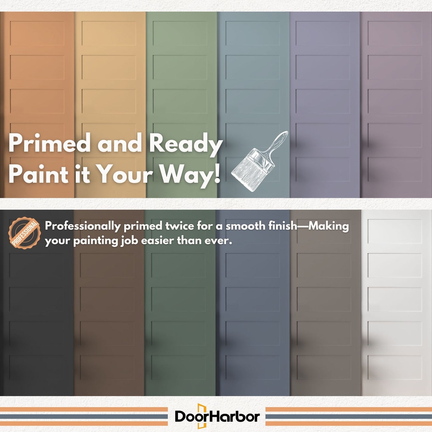 Pre-Assembled Sliding Barn Door with ALL-IN-ONE Black Hardware Kit, 5-Panel Shaker Design, Solid Core, White Primed, with One-Piece Track, Includes Handle and Lock