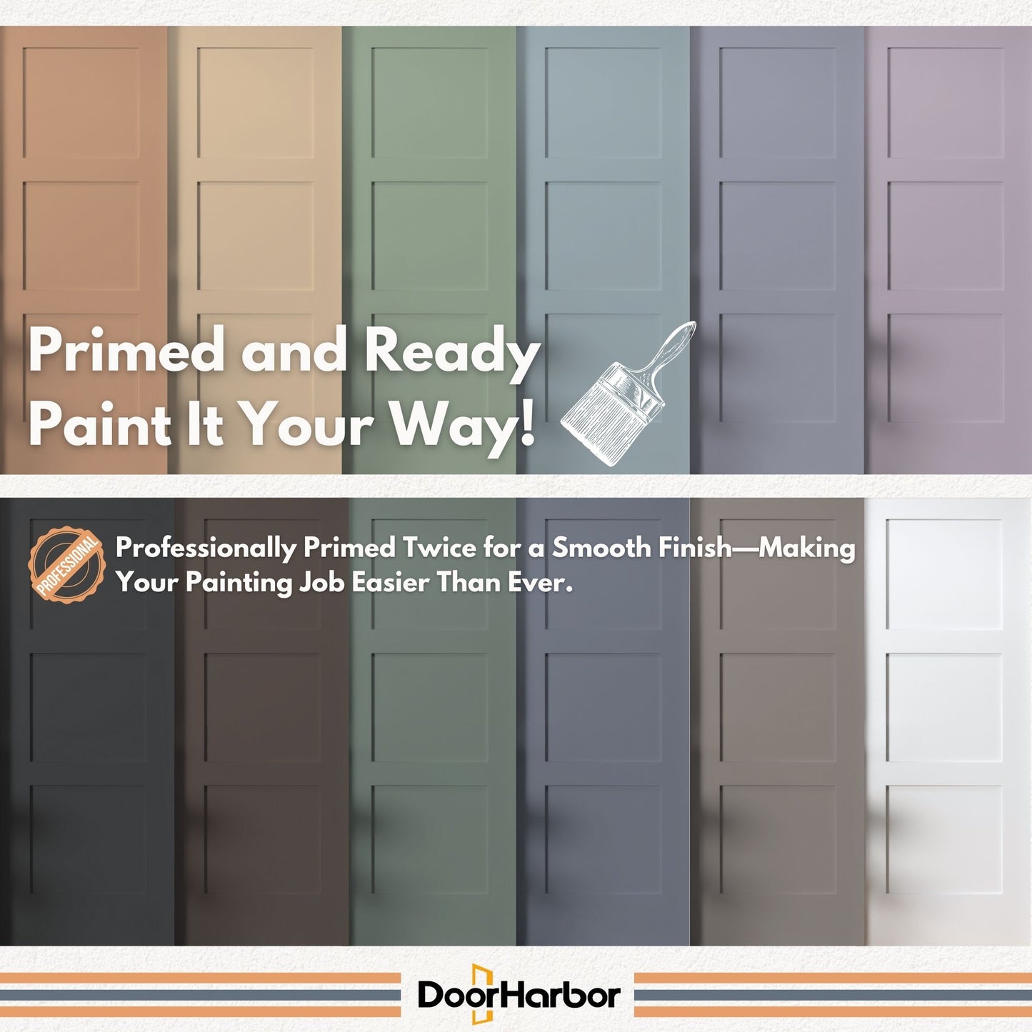 Pre-Assembled Sliding Barn Door with ALL-IN-ONE Black Hardware Kit, 3-Panel Shaker Design, Solid Core, White Primed, with One-Piece Track, Includes Handle and Lock