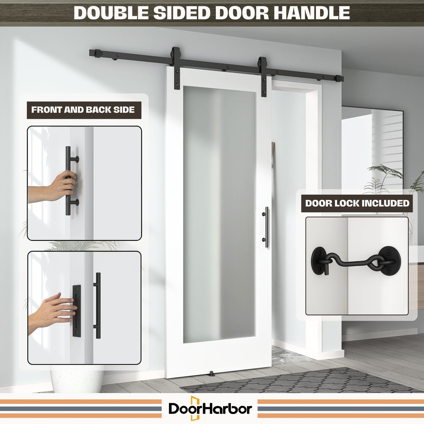 Pre-Assembled Sliding Barn Door with ALL-IN-ONE Black Hardware Kit, 1-Lite Frosted Glass Design, Solid Core, White Primed, with One-Piece Track, Includes Handle and Lock