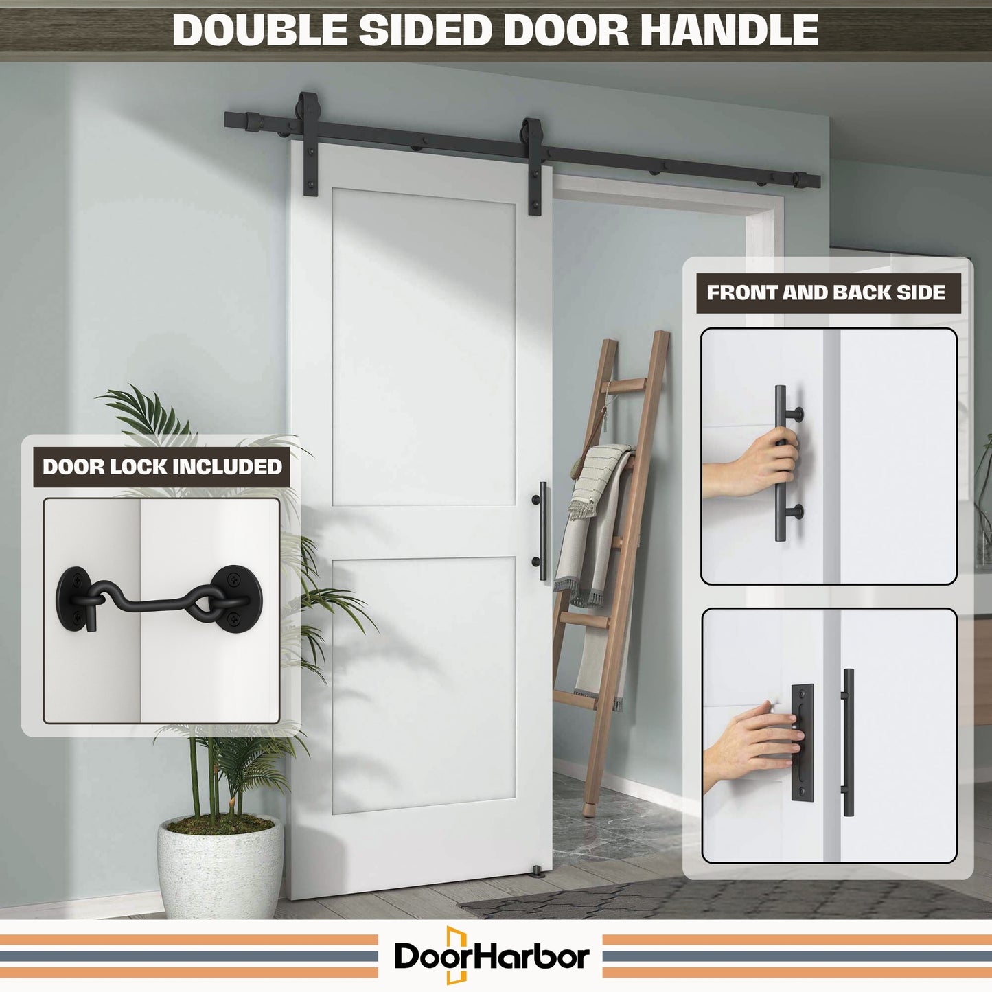 Pre-Assembled Sliding Barn Door with ALL-IN-ONE Black Hardware Kit, 2-Panel Shaker Design, Solid Core, White Primed, with One-Piece Track, Includes Handle and Lock