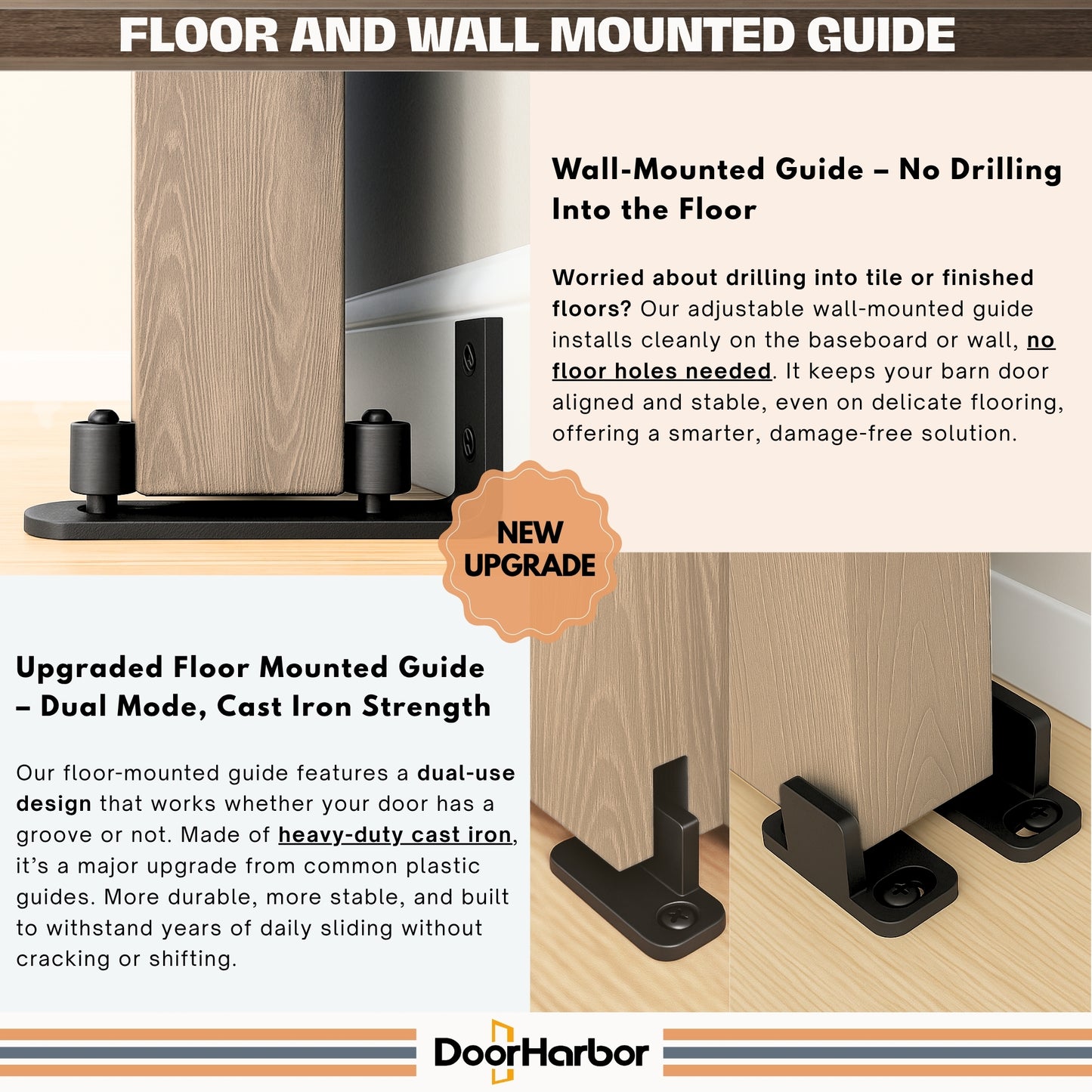 Pre-Assembled Sliding Barn Door with ALL-IN-ONE Black Hardware Kit, 5-Panel Flush Design, Solid Core, Walnut Veneer Finish, with One-Piece Track, Handle and Lock