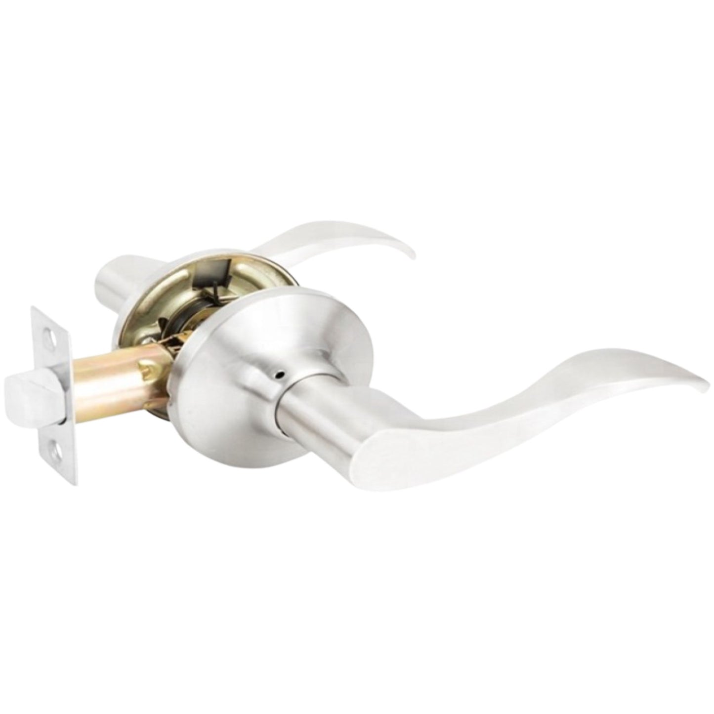 Passage Lock Interior Door Handle, Curved Lever, Satin Nickel Finish, Zinc Alloy, Ideal for Hallway and Closet Doors