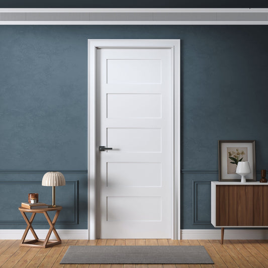5-Panel Shaker Design Interior Door, White Primed, Solid Core