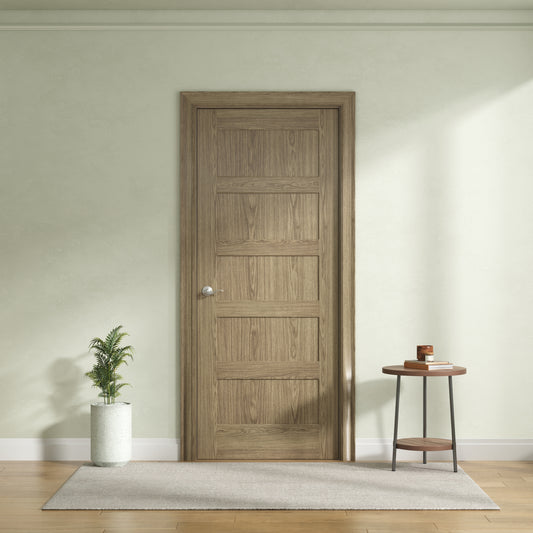 5-Panel Shaker Interior Door - Engineered Walnut Veneer, Solid Core Wood, Primed Door Slab for Sliding Door, Swing Door, Barn Door, Bifold Door or Pocket Door Applications