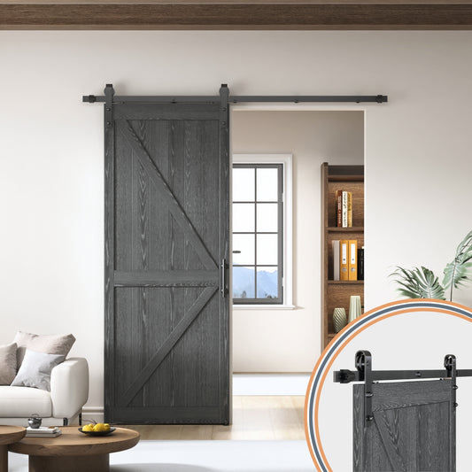 DOOR HARBOR All-IN-ONE Sliding Barn Door Hardware Kit, with One-Piece Track (No-Splice), Handle, Lock, Adjustable Floor & Wall Guide, Smoothly & Quietly, Easy to Install, Heavy Duty, Black (No Door)