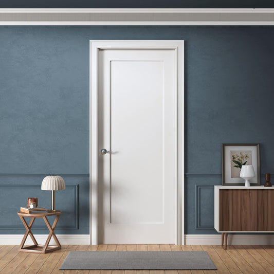 Interior Door Slab Only, 1-Panel Shaker Design, White Primed, Solid Core, Available Pre-Drilled for Swing Doors or Non Pre-Drilled for Sliding, Swing, Barn, Pocket, or Bifold Use (Not Prehung)