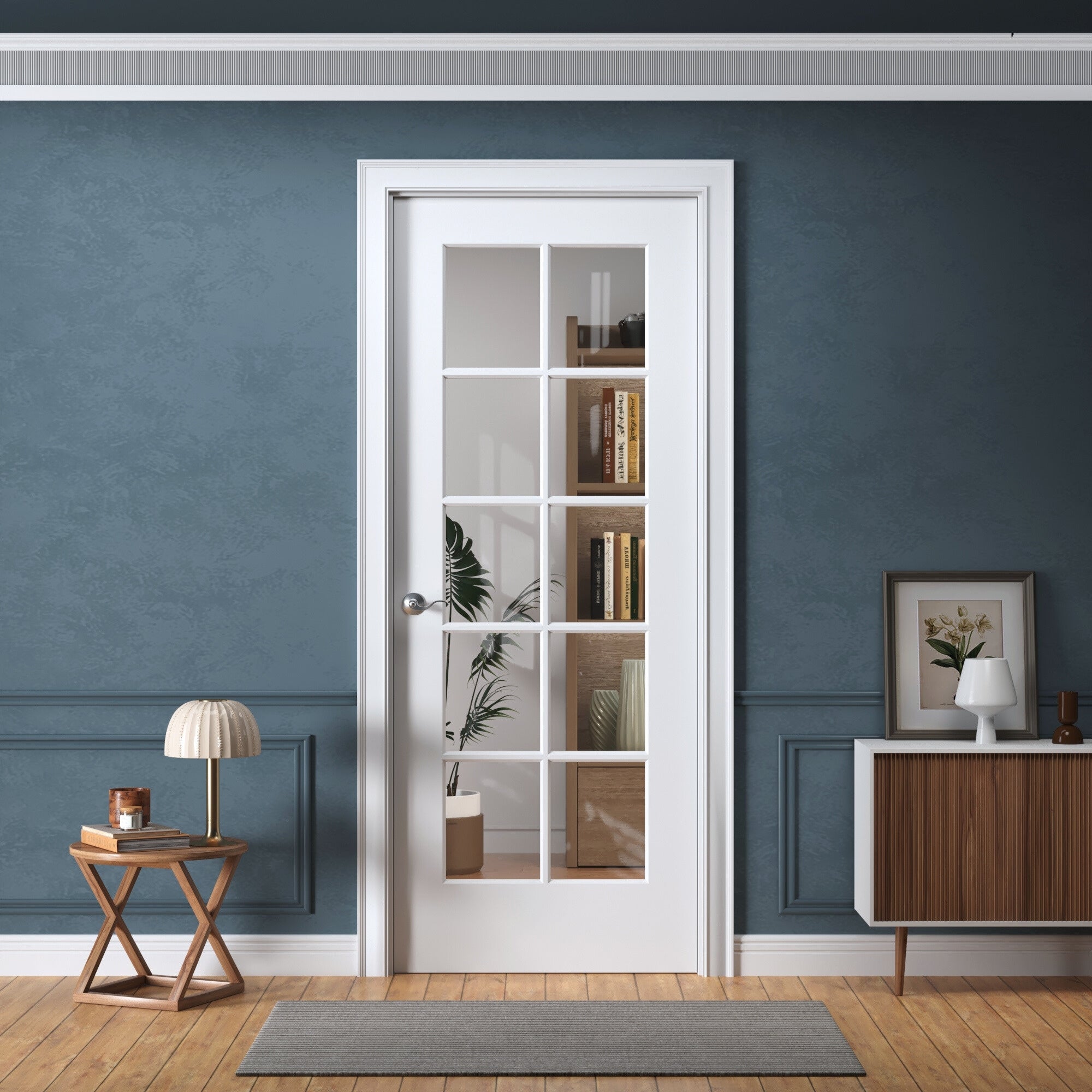 10-Lite Clear Glass Design Interior Door, White Primed, Solid Core