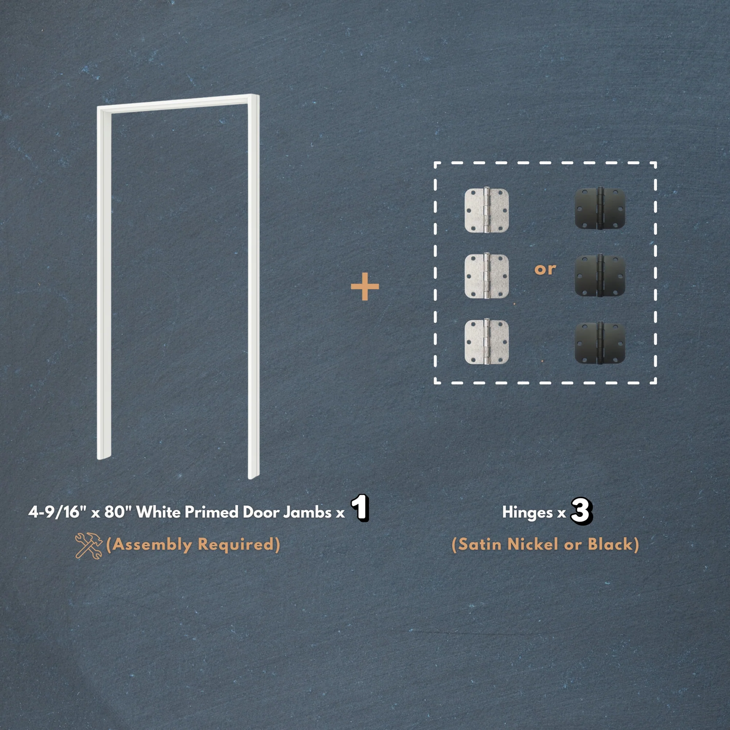 Pre-Drilled Solid Pine Door Jamb Kit, White Primed, with Three Black or Satin Nickel Hinges
