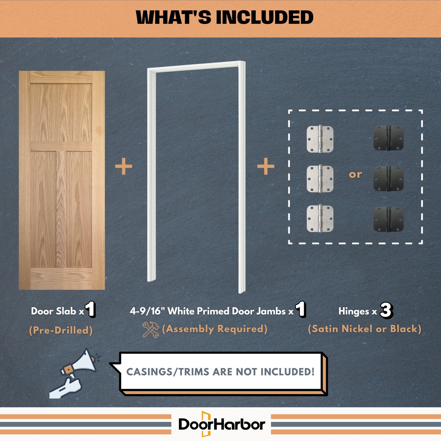 3-Panel Shaker Design Interior Door, Engineered Oak Veneer Finish, Solid Core