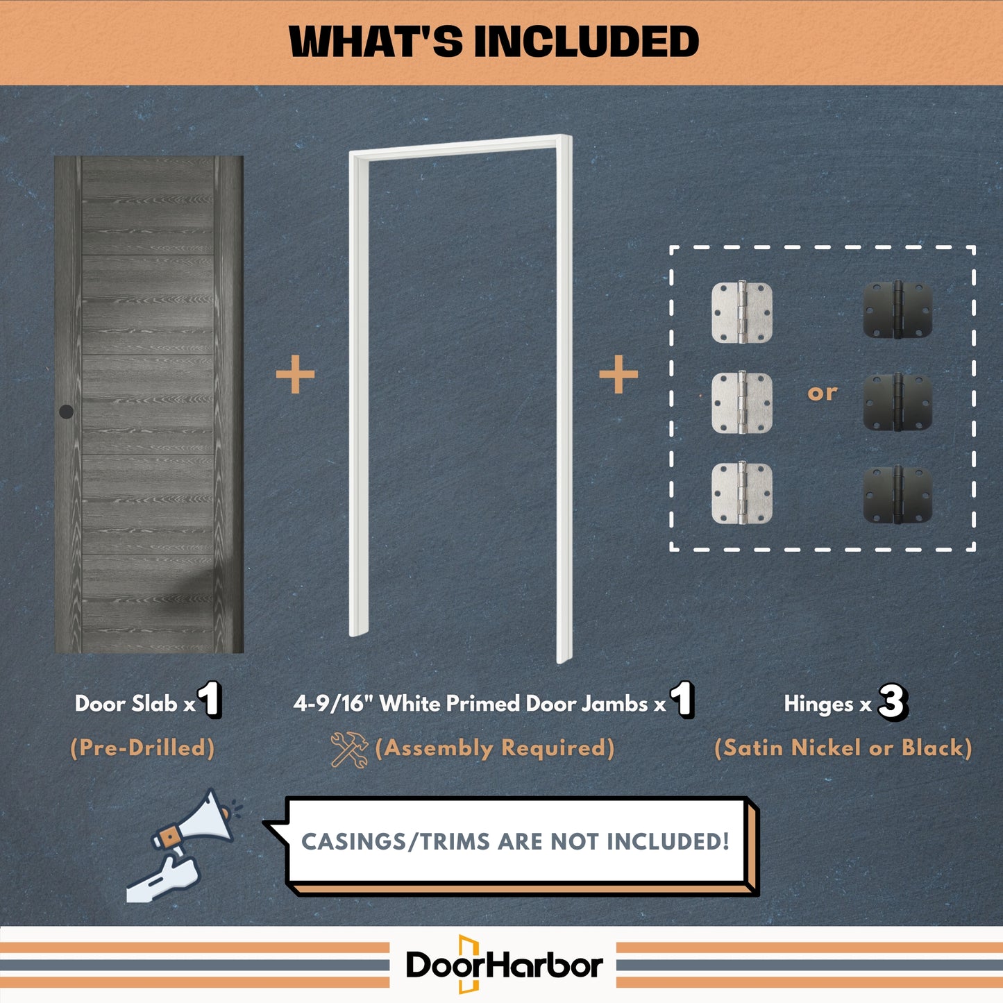 5-Panel Flush Design Interior Door, Engineered Grey Oak Veneer Finish, Solid Core