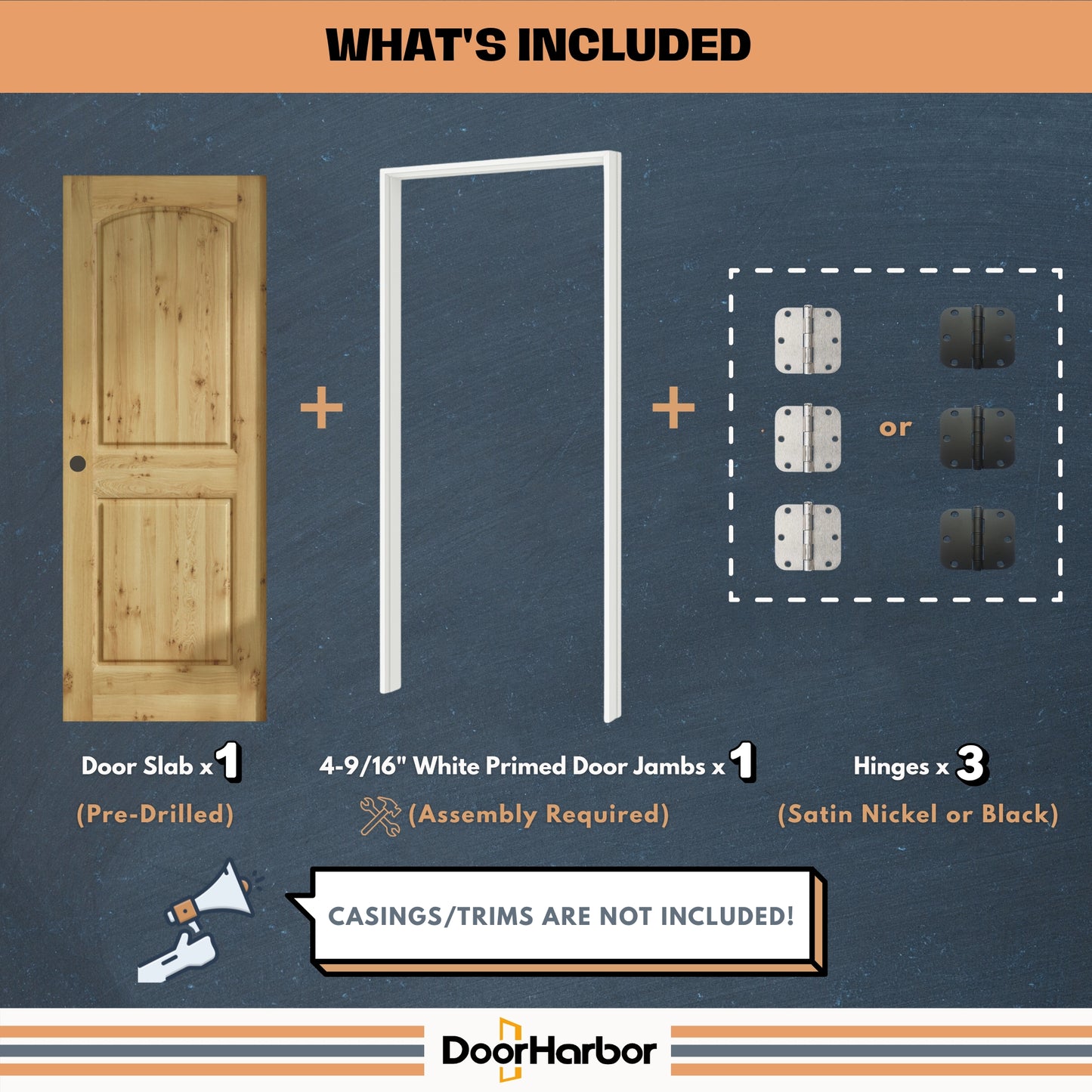 Prehung Interior Door, 2-Panel Arch Design, Engineered Alder Veneer Primed, Solid Core, with Jambs Kit, Black or Satin Nickel Hinges, and Pre-Drilled Lock & Hinge Holes