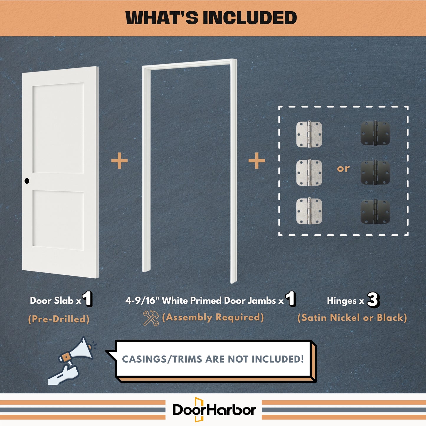 2-Panel Shaker Design Interior Door, White Primed, Hollow Core
