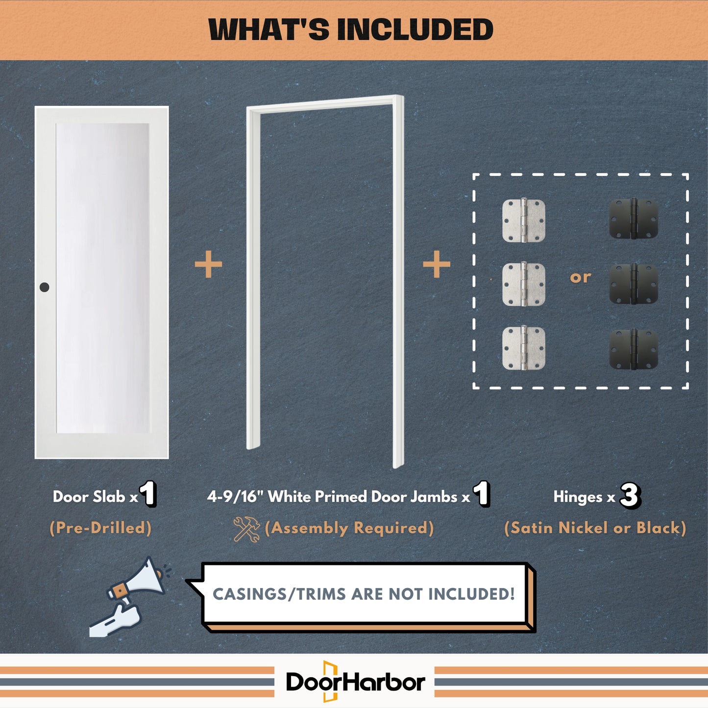 Prehung Interior Door, 1-Lite Frosted Glass Design, White Primed, Solid Core, with Jambs Kit, Black or Satin Nickel Hinges, and Pre-Drilled Lock & Hinge Holes