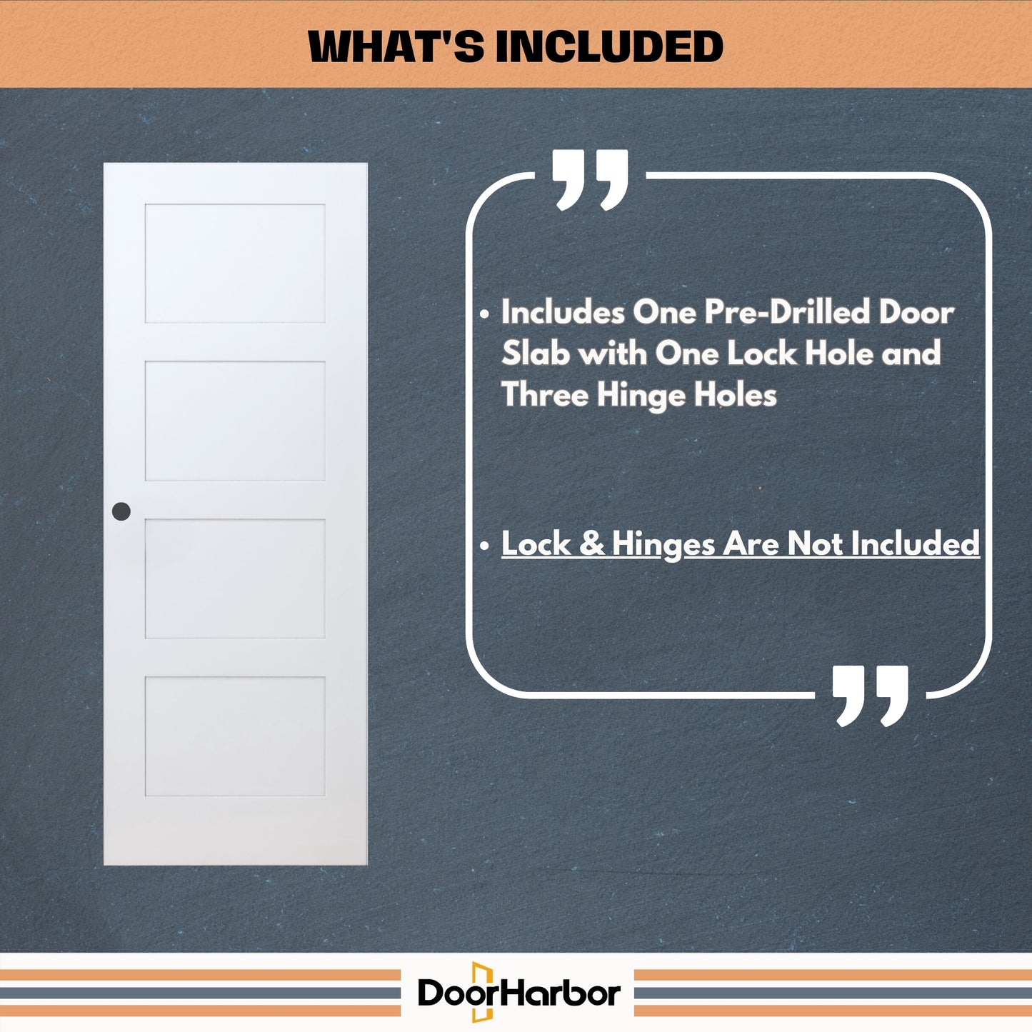 Interior Door Slab Only, 4-Panel Shaker Design, White Primed, Solid Core, Available Pre-Drilled for Swing Doors or Non Pre-Drilled for Sliding, Swing, Barn, Pocket, or Bifold Use (Not Prehung)