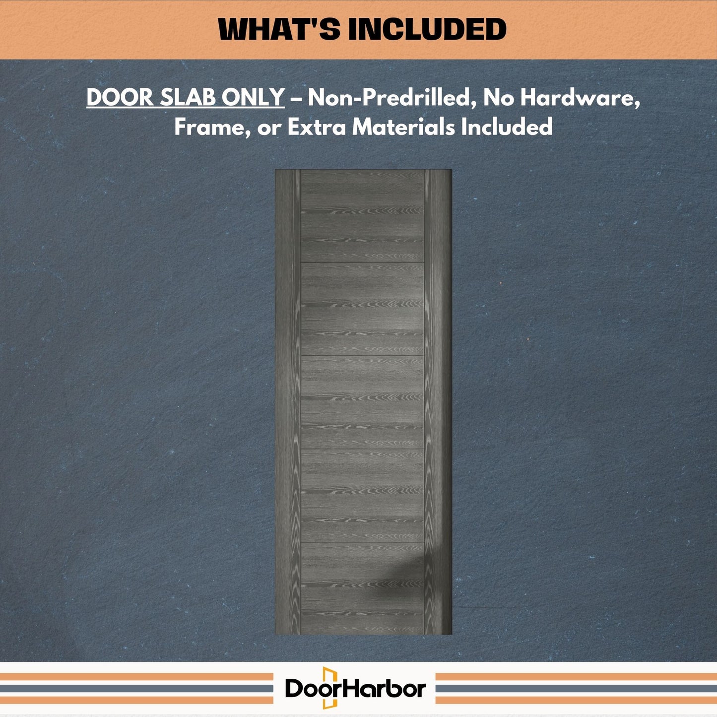 5-Panel Flush Design Interior Door, Engineered Grey Oak Veneer Finish, Solid Core