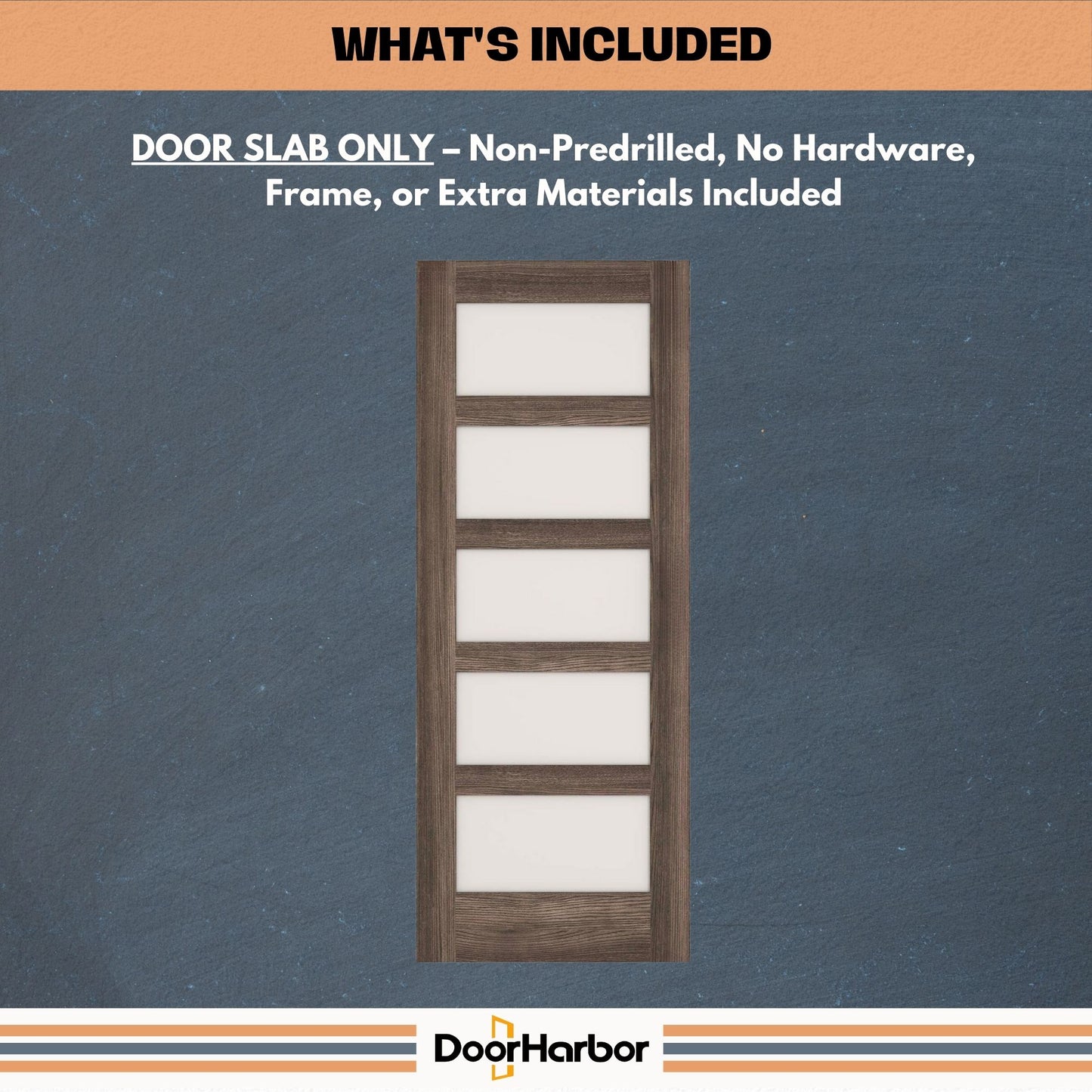 5-Lite Frosted Glass Design Interior Door, Engineered Walnut Veneer Finish, Solid Core