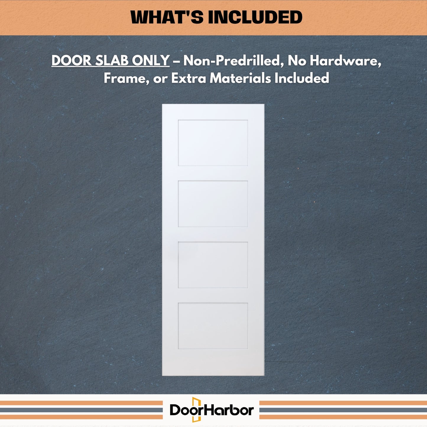 Interior Door Slab Only, 4-Panel Shaker Design, White Primed, Solid Core, Available Pre-Drilled for Swing Doors or Non Pre-Drilled for Sliding, Swing, Barn, Pocket, or Bifold Use (Not Prehung)