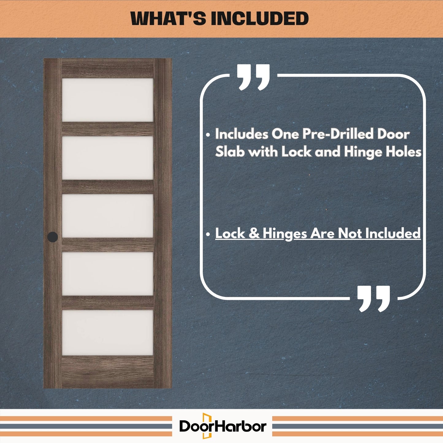 5-Lite Frosted Glass Design Interior Door, Engineered Walnut Veneer Finish, Solid Core