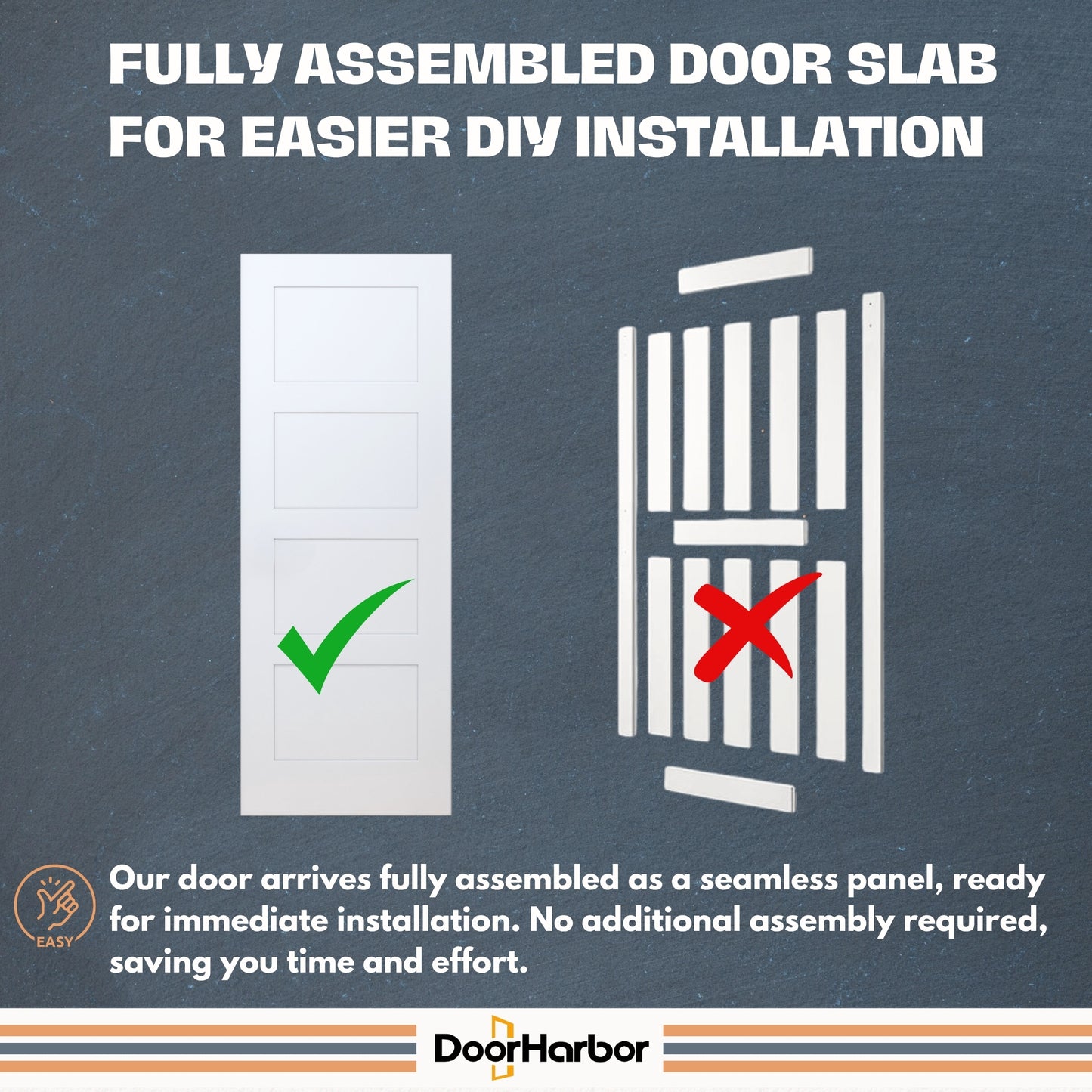 Interior Door Slab Only, 4-Panel Shaker Design, White Primed, Solid Core, Available Pre-Drilled for Swing Doors or Non Pre-Drilled for Sliding, Swing, Barn, Pocket, or Bifold Use (Not Prehung)