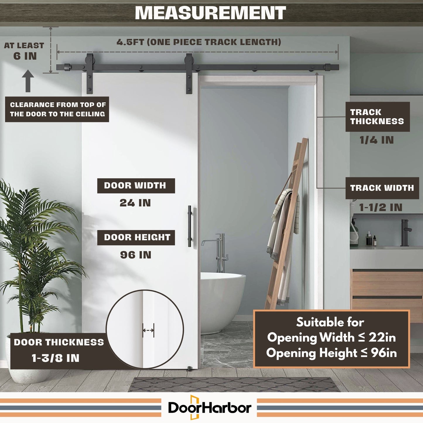 Pre-Assembled Sliding Barn Door with ALL-IN-ONE Black Hardware Kit, Plain Flush Design, Solid Core, White Primed, with One-Piece Track, Includes Handle and Lock