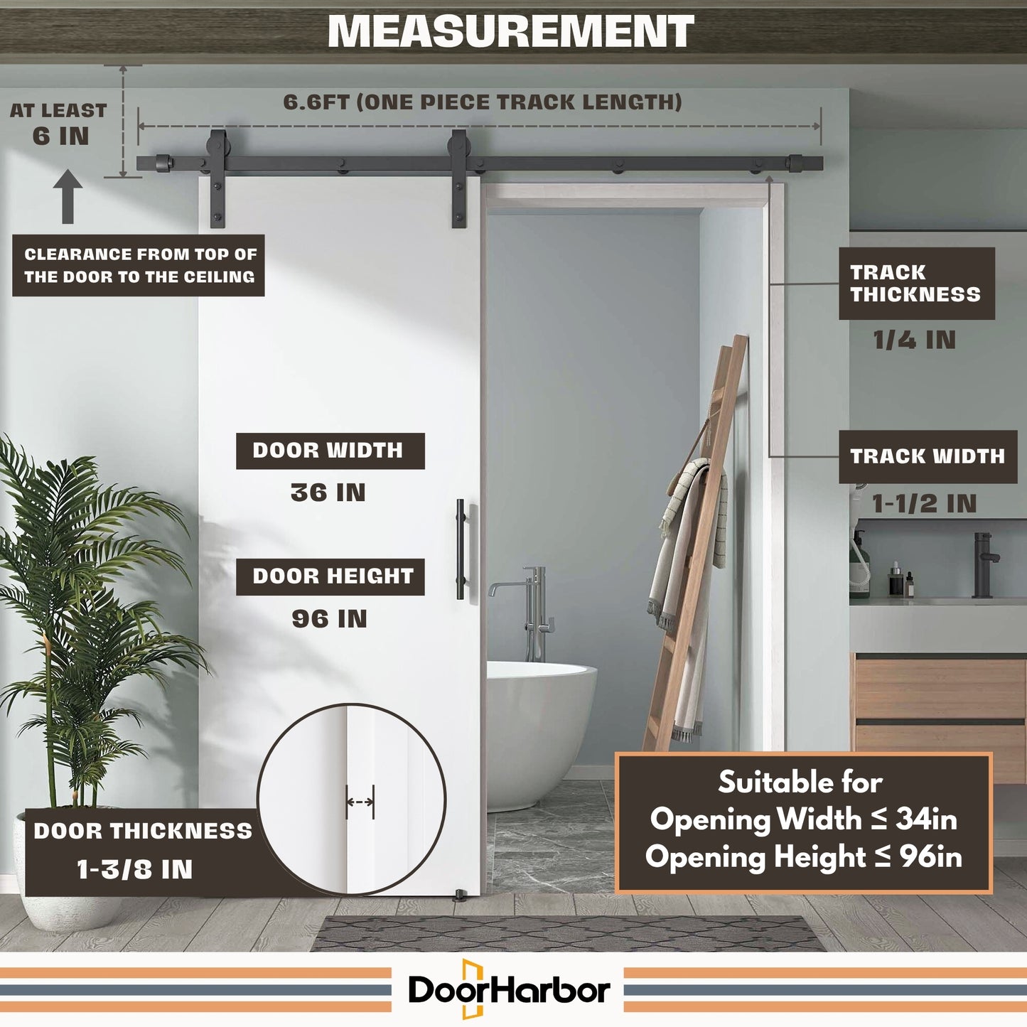 Pre-Assembled Sliding Barn Door with ALL-IN-ONE Black Hardware Kit, Plain Flush Design, Solid Core, White Primed, with One-Piece Track, Includes Handle and Lock