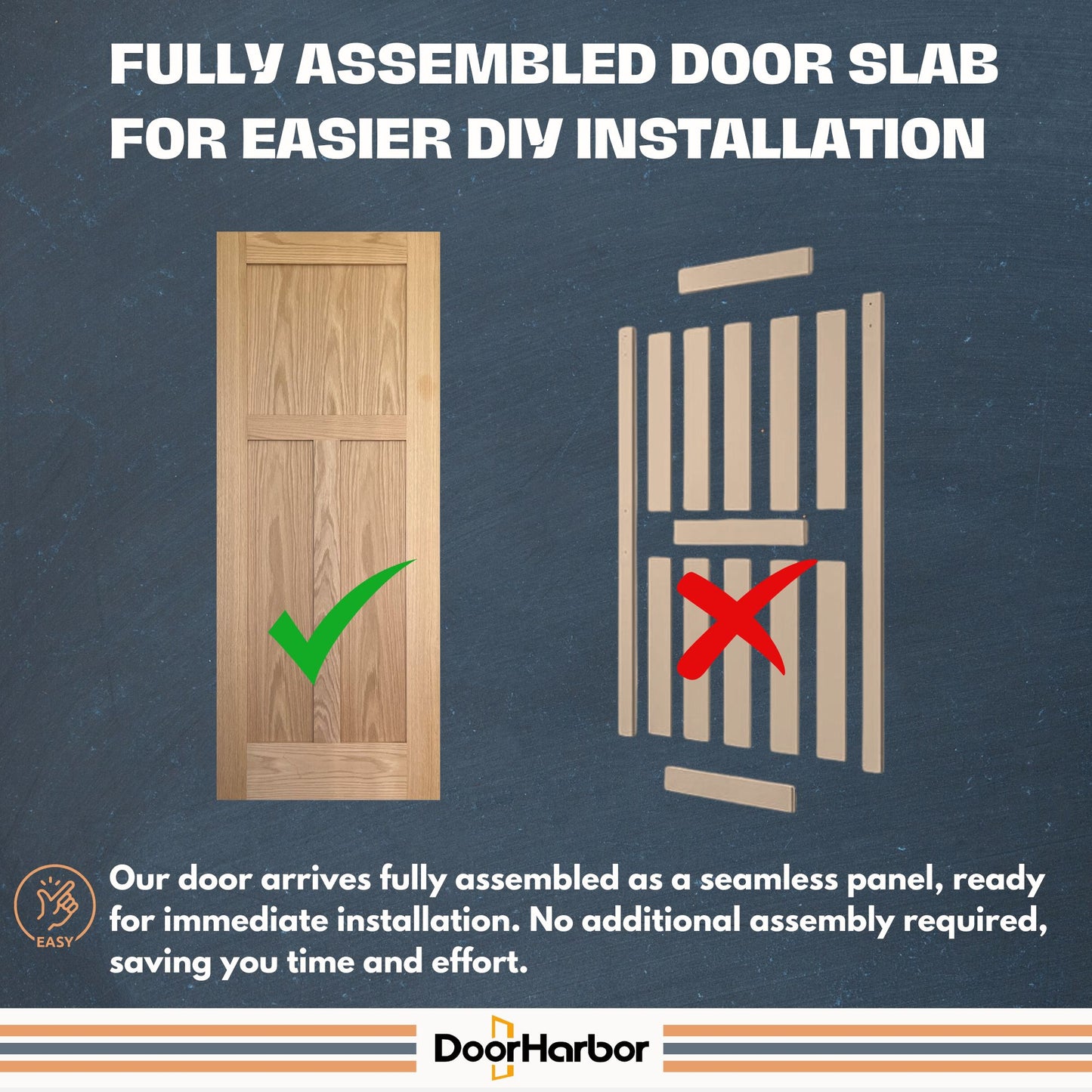 3-Panel Shaker Design Interior Door, Engineered Oak Veneer Finish, Solid Core
