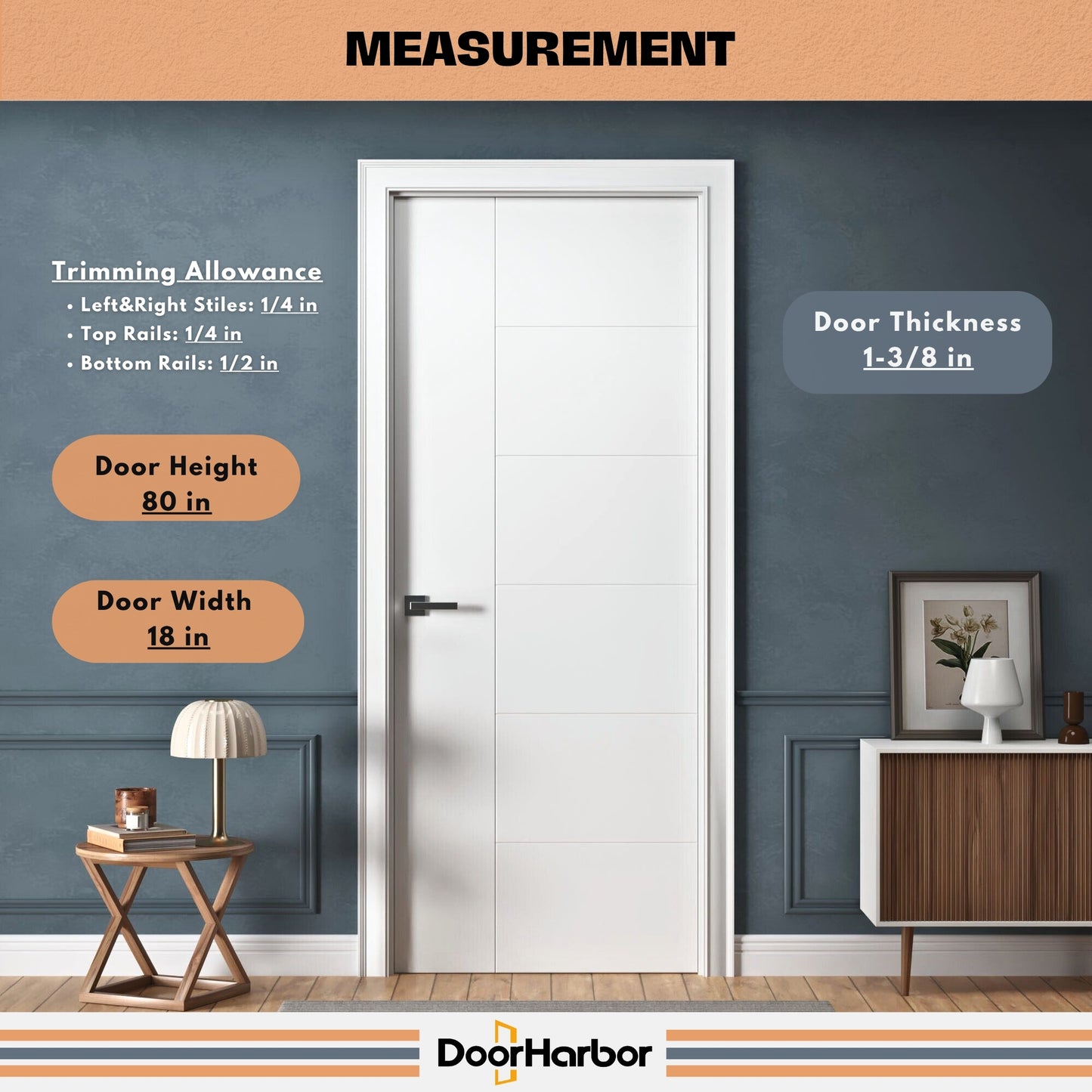 Prehung Interior Door, Berkley Flush Design, White Primed, Solid Core, with Jambs Kit, Black or Satin Nickel Hinges, and Pre-Drilled Lock & Hinge Holes