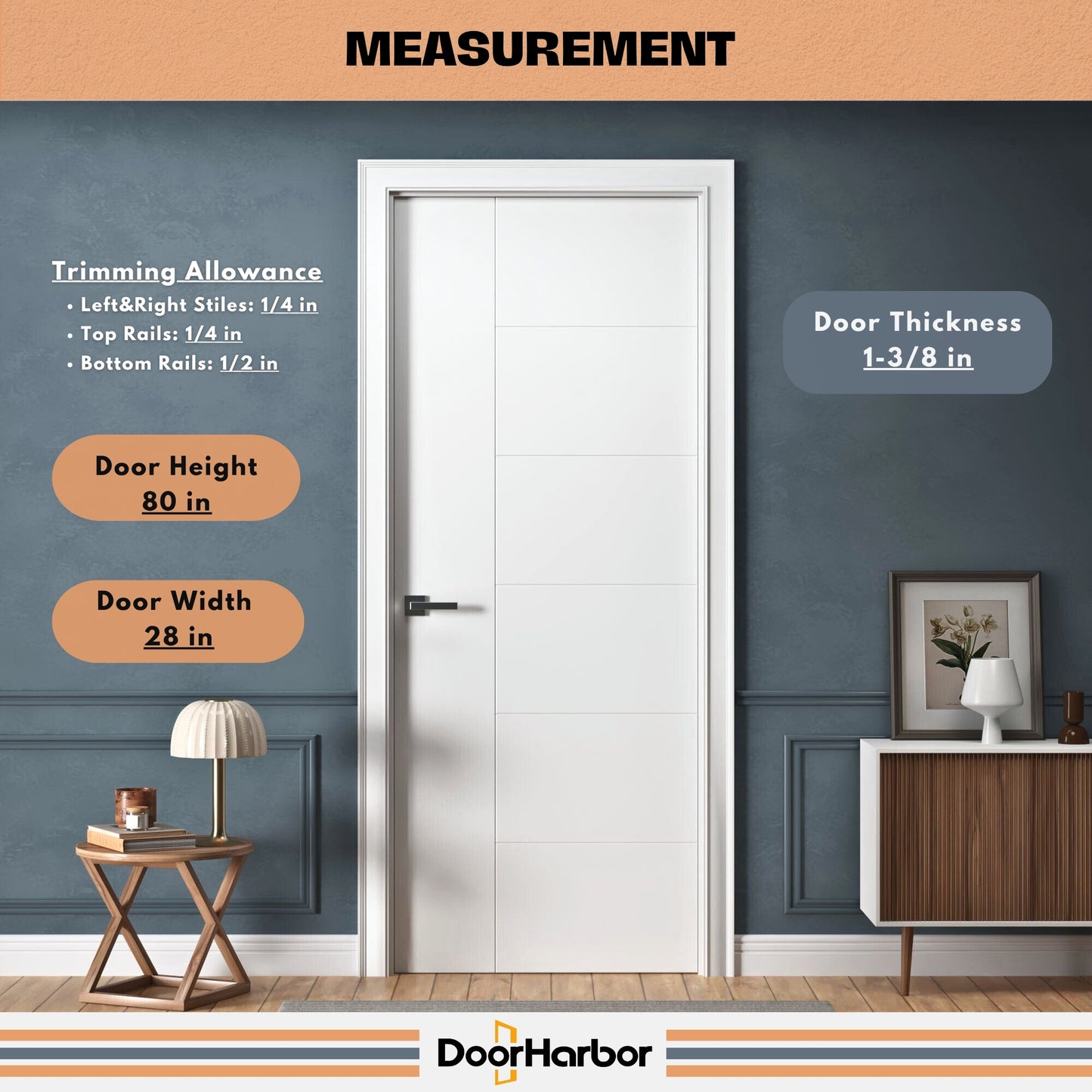 Prehung Interior Door, Berkley Flush Design, White Primed, Solid Core, with Jambs Kit, Black or Satin Nickel Hinges, and Pre-Drilled Lock & Hinge Holes