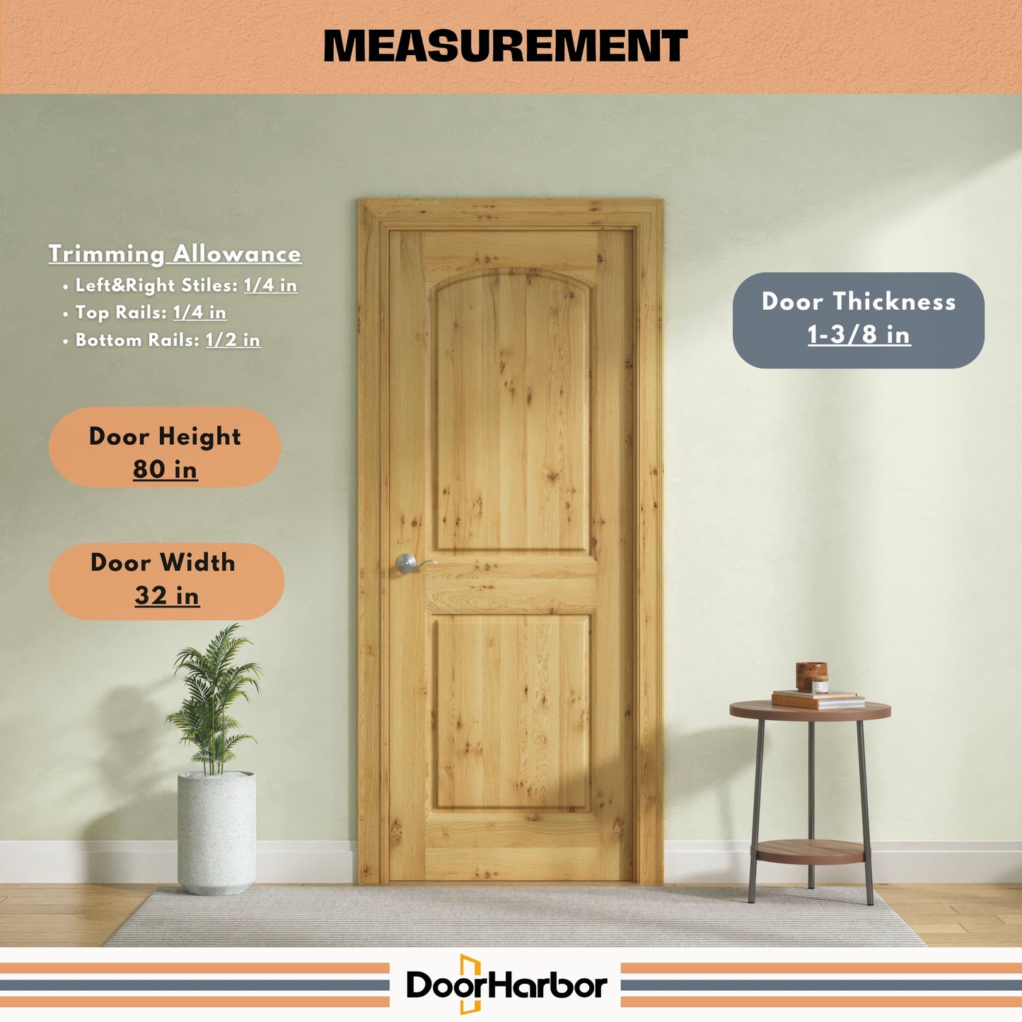 Prehung Interior Door, 2-Panel Arch Design, Engineered Alder Veneer Primed, Solid Core, with Jambs Kit, Black or Satin Nickel Hinges, and Pre-Drilled Lock & Hinge Holes