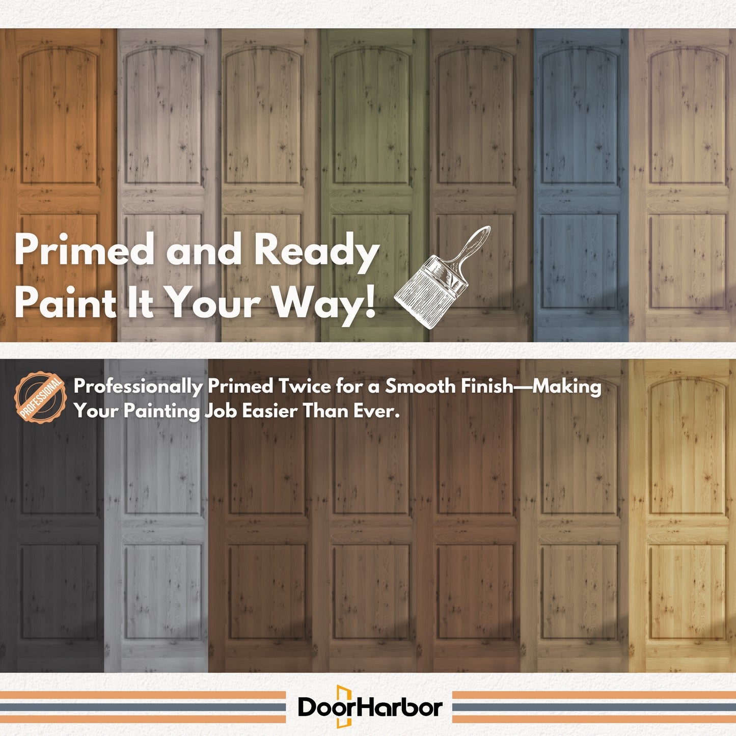 Prehung Interior Door, 2-Panel Arch Design, Engineered Alder Veneer Primed, Solid Core, with Jambs Kit, Black or Satin Nickel Hinges, and Pre-Drilled Lock & Hinge Holes