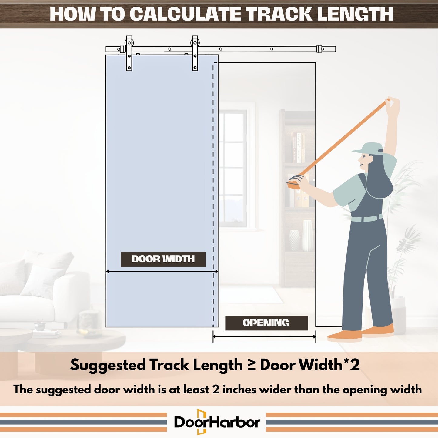DOOR HARBOR All-IN-ONE Sliding Barn Door Hardware Kit, with One-Piece Track (No-Splice), Handle, Lock, Adjustable Floor & Wall Guide, Smoothly & Quietly, Easy to Install, Heavy Duty, Black (No Door)
