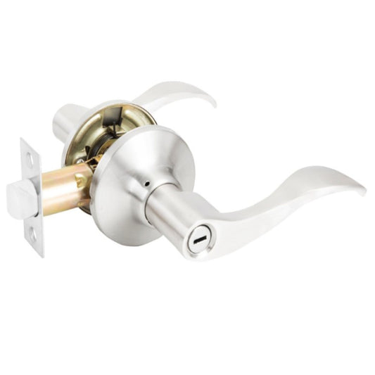 Privacy Lock Interior Door Handle, Curved Lever, Satin Nickel Finish, Zinc Alloy, Ideal for Bedroom and Bathroom