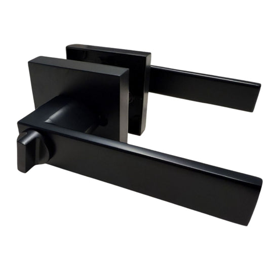 Privacy Lock Interior Door Handle, Flat Lever, Matte Black Finish, Zinc Alloy, Ideal for Bedroom and Bathroom