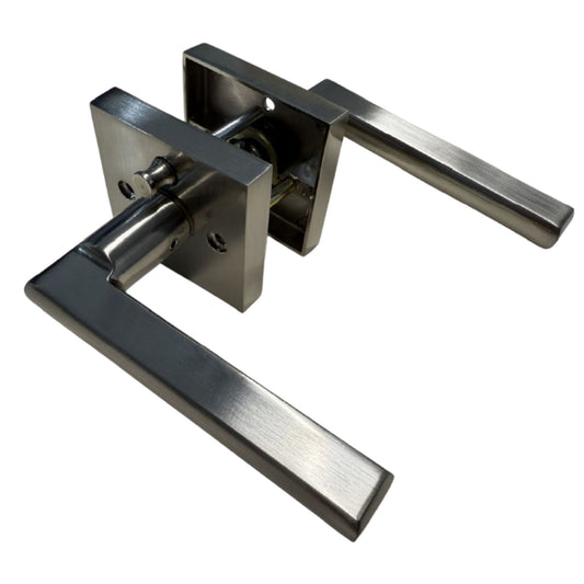 Privacy Lock Interior Door Handle, Flat Lever, Satin Nickel Finish, Zinc Alloy, Ideal for Bedroom and Bathroom
